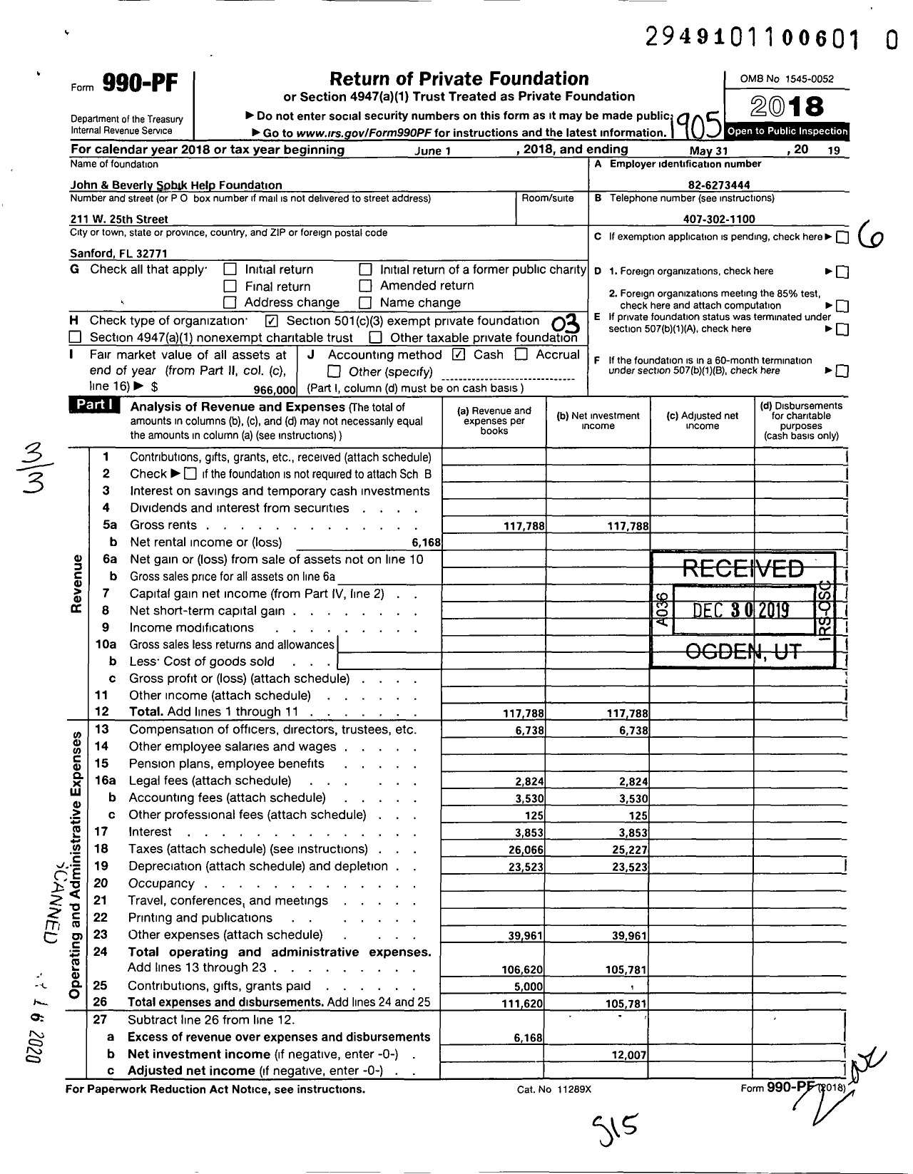 Image of first page of 2018 Form 990PR for John and Beverly Sobik Help Foundation