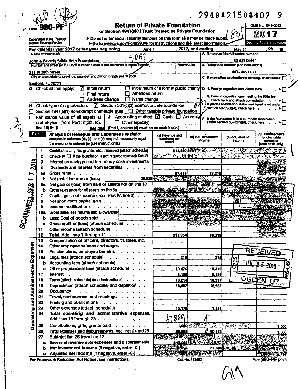Image of first page of 2017 Form 990PF for John and Beverly Sobik Help Foundation