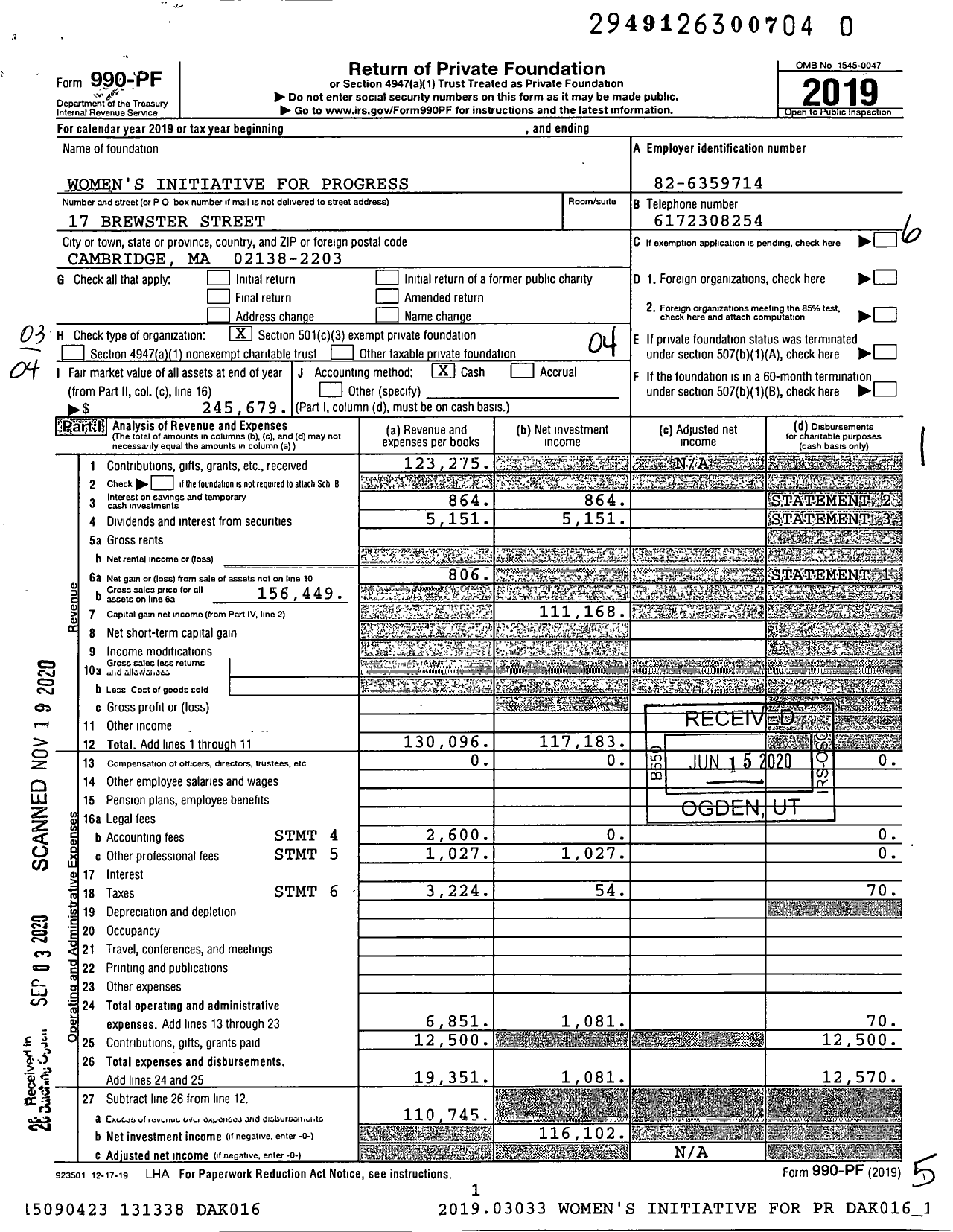 Image of first page of 2019 Form 990PF for Women4progress