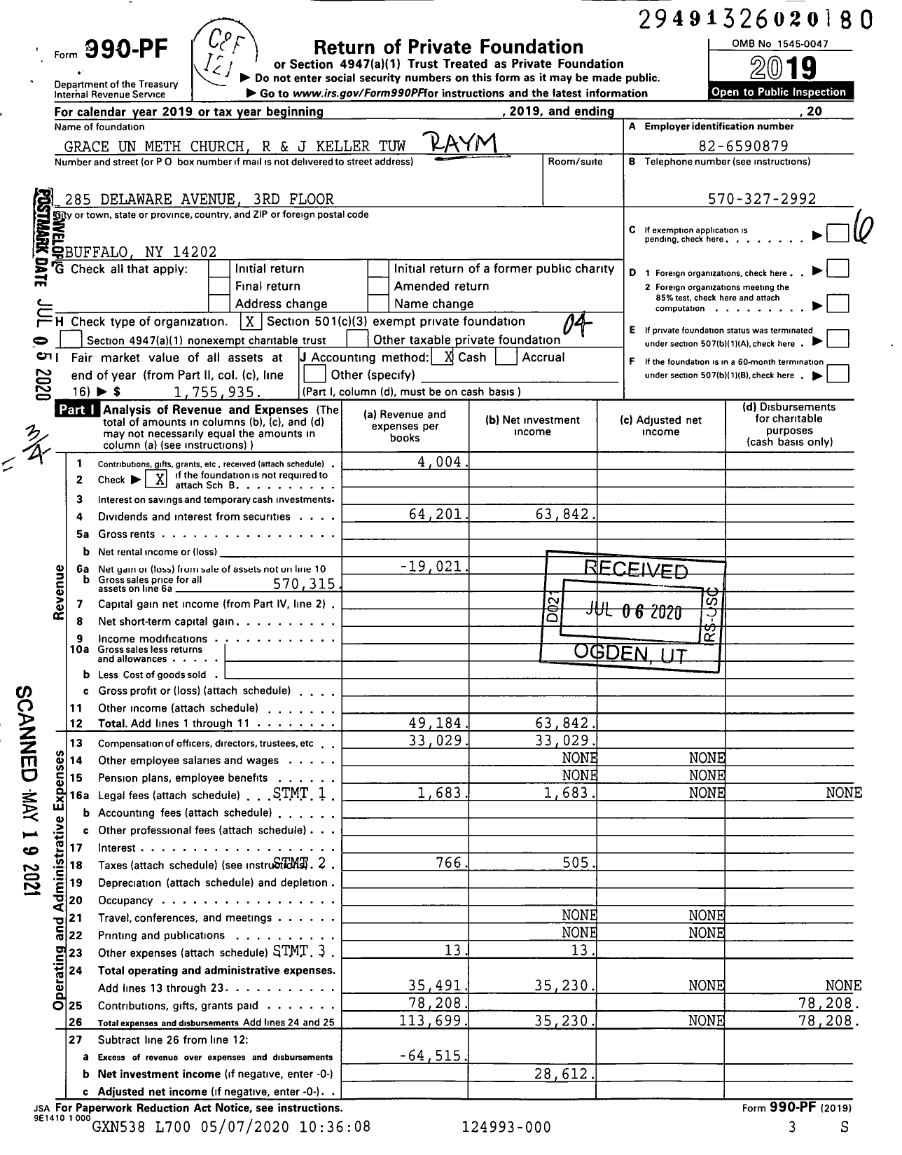 Image of first page of 2019 Form 990PF for Raymond C Keller and Jane G Keller Charitable