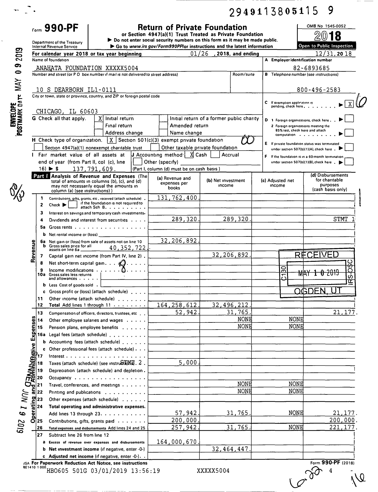 Image of first page of 2018 Form 990PF for Anahata Foundation XXXXX5004