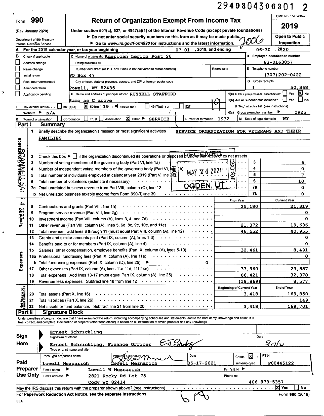 Image of first page of 2019 Form 990O for American Legion - 0026 Hughes-Pittinger