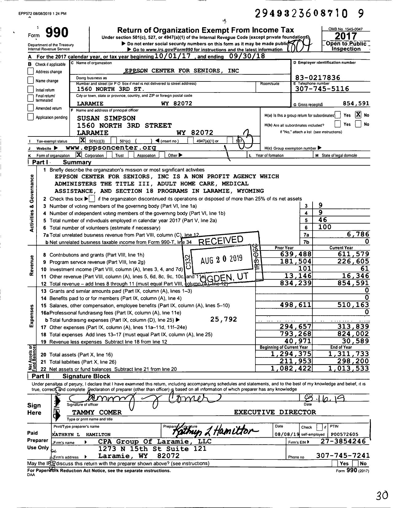 Image of first page of 2017 Form 990 for Eppson Center for Seniors