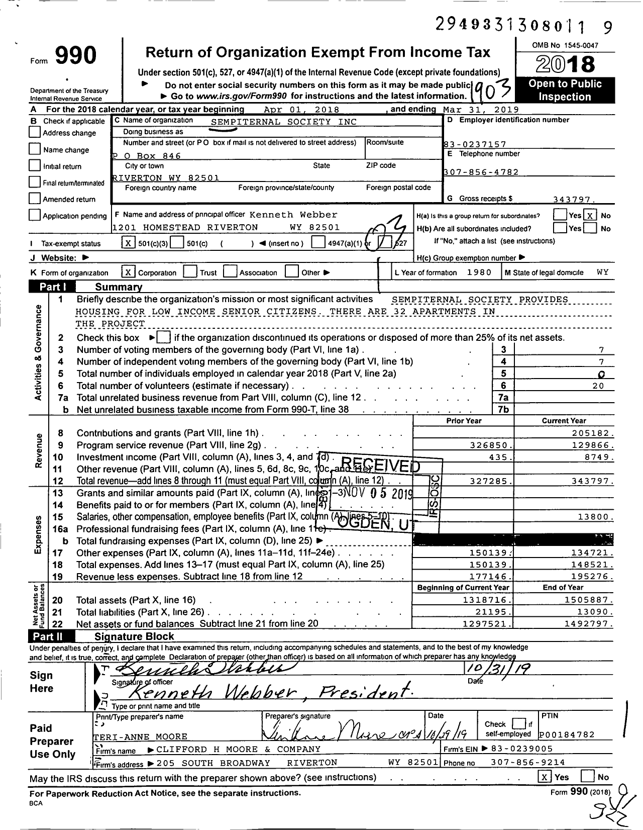 Image of first page of 2018 Form 990 for Sempiternal Society