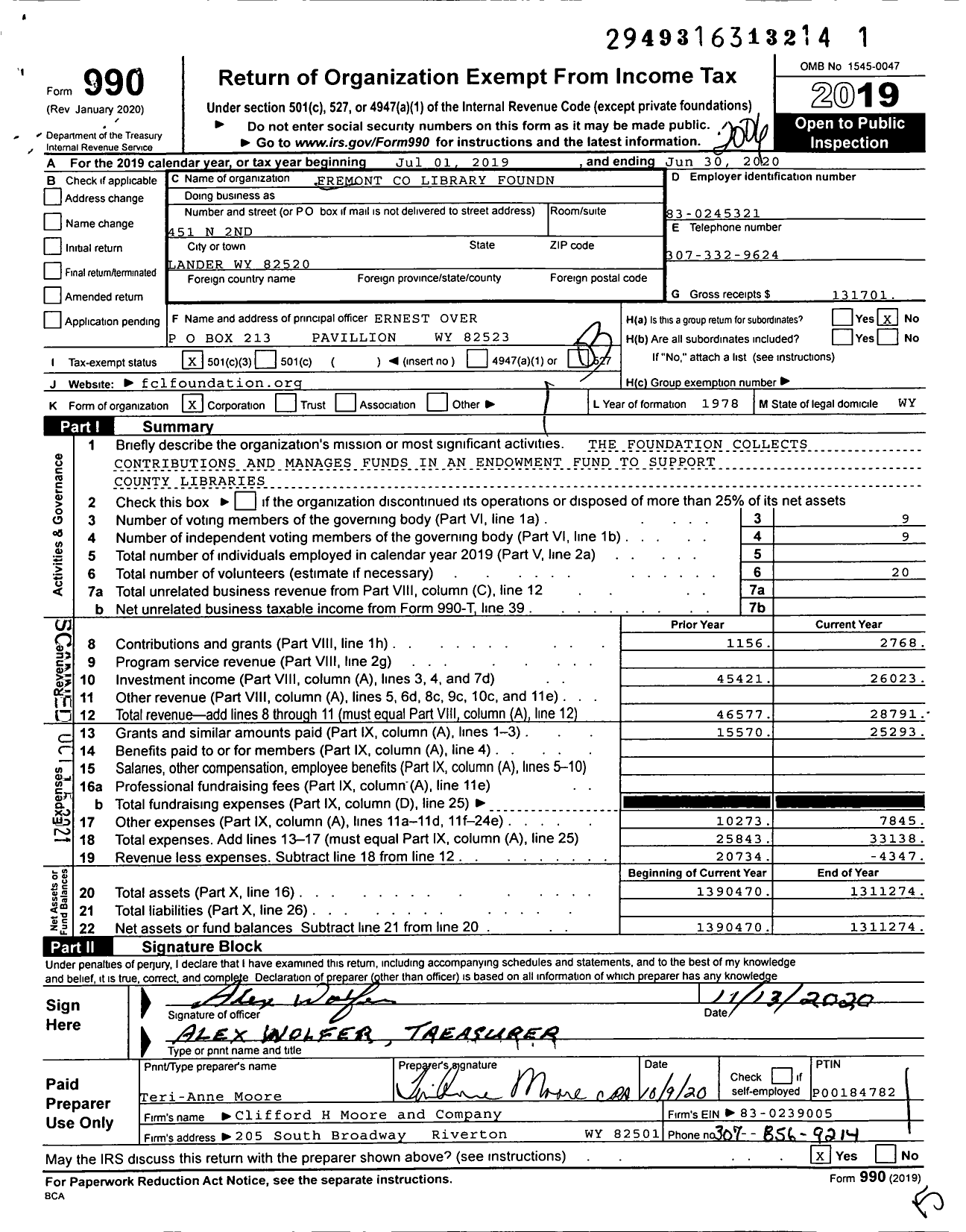 Image of first page of 2019 Form 990 for Fremont Library Foundn