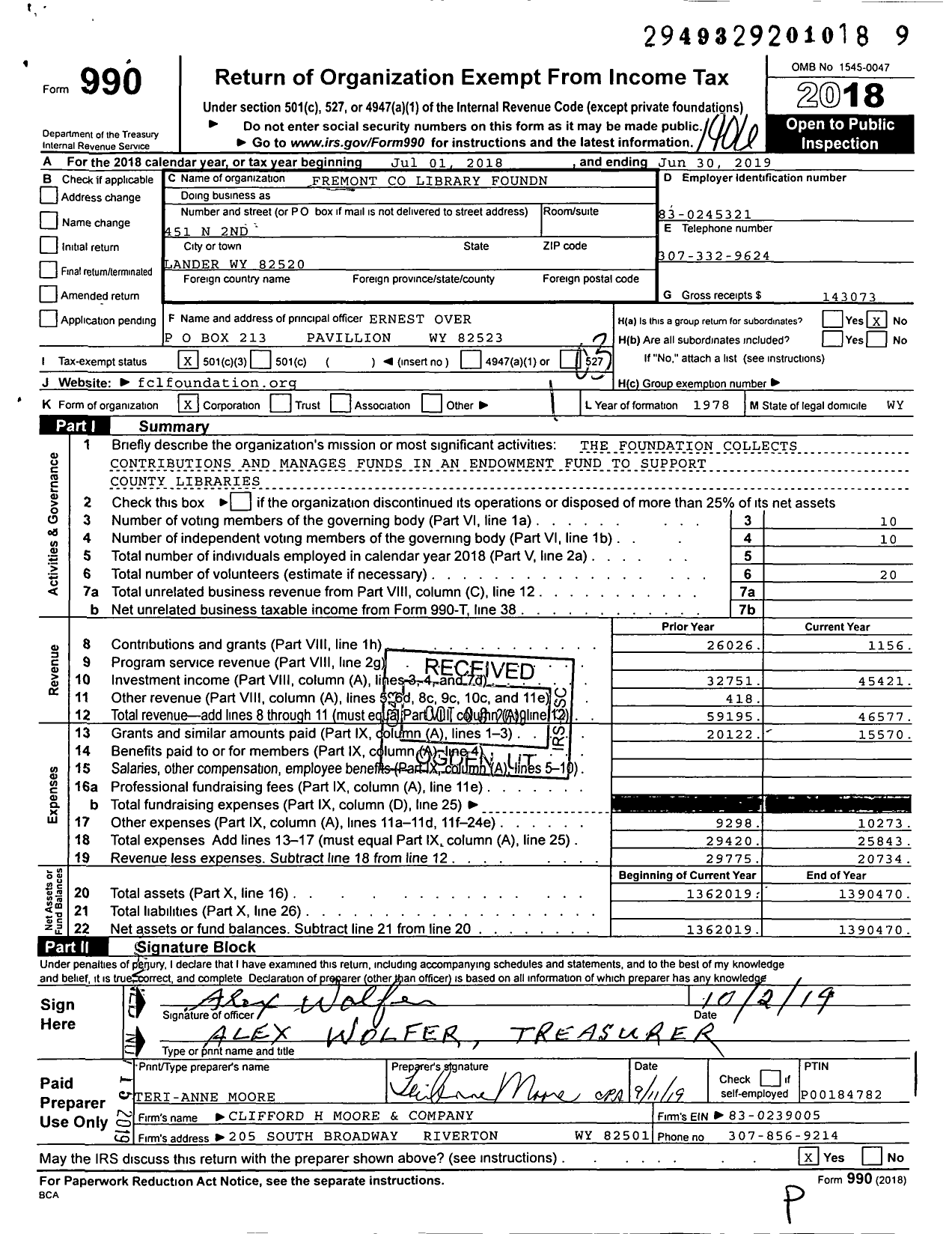 Image of first page of 2018 Form 990 for Fremont Library Foundn