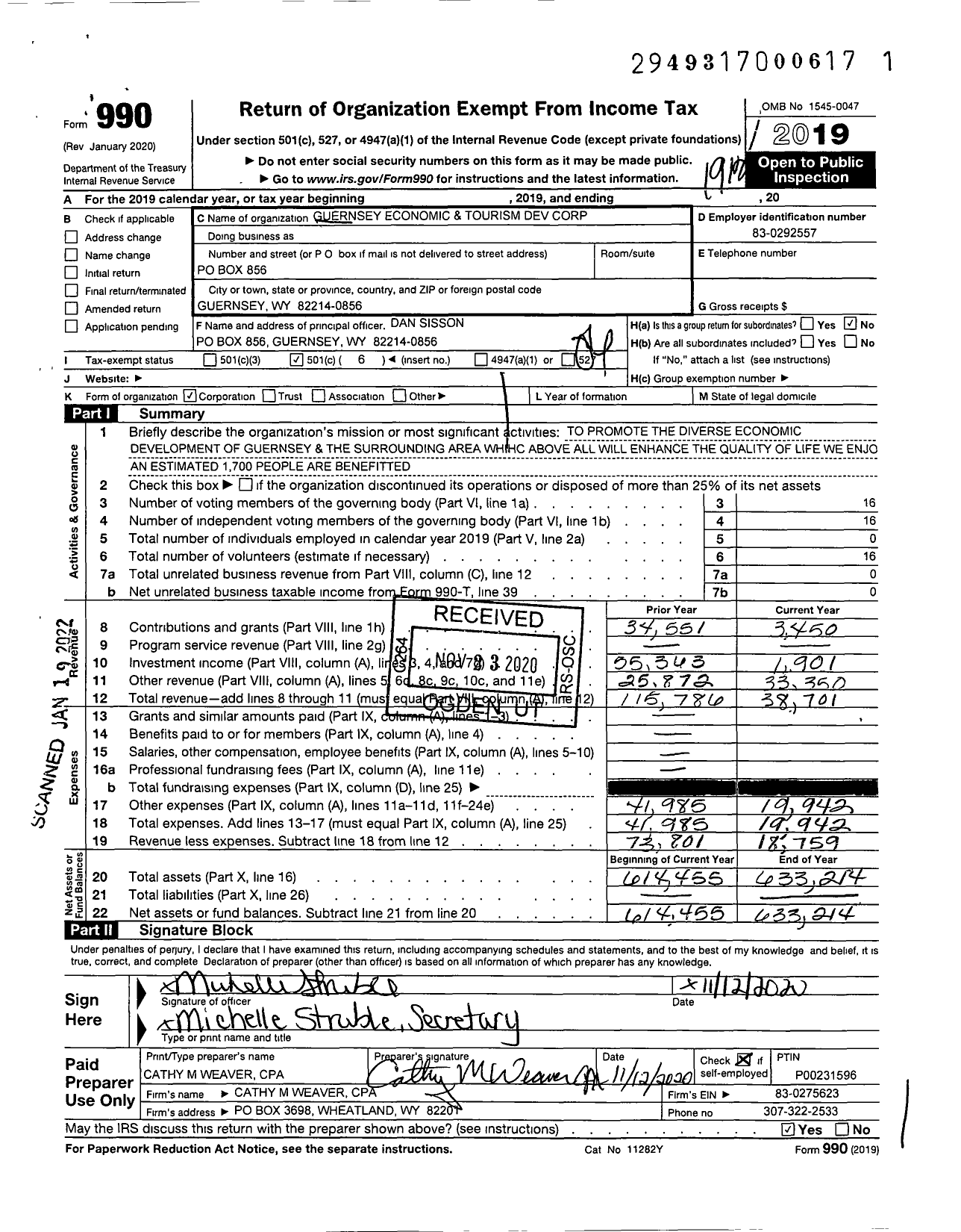 Image of first page of 2019 Form 990O for Guernsey Economic and Tourism Dev Corporation