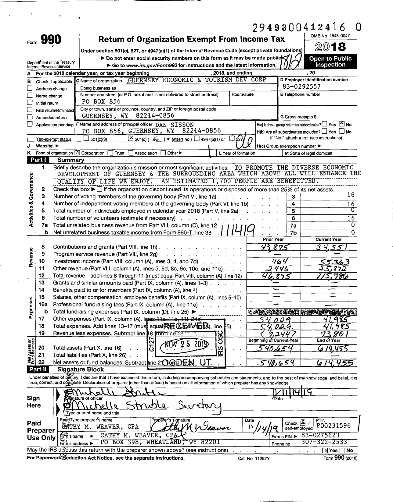 Image of first page of 2018 Form 990O for Guernsey Economic and Tourism Dev Corporation