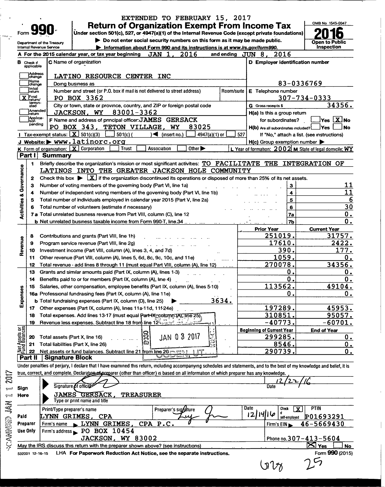 Image of first page of 2015 Form 990 for Latino Resource Center