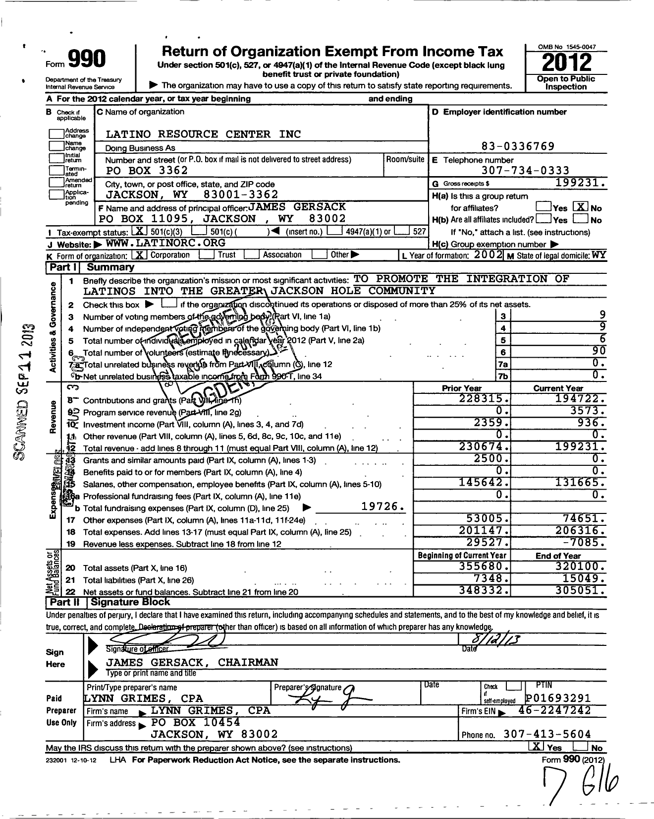 Image of first page of 2012 Form 990 for Latino Resource Center