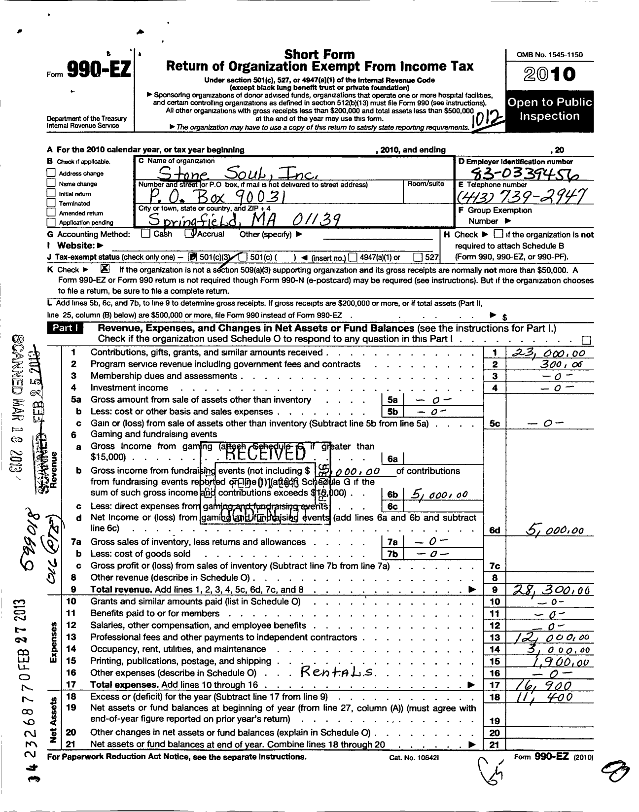 Image of first page of 2010 Form 990EZ for Stone Soul