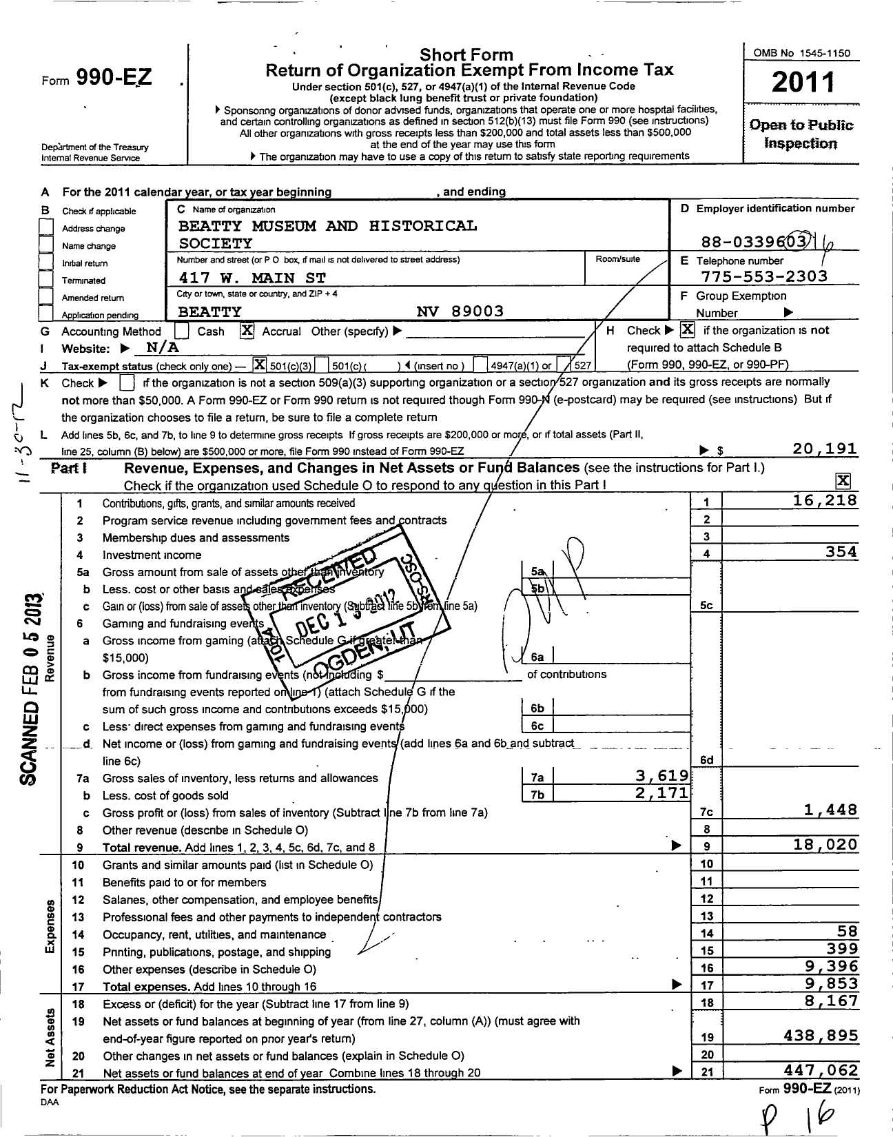 Image of first page of 2011 Form 990EZ for Shriners International - Blooming Prairie Shrine Club