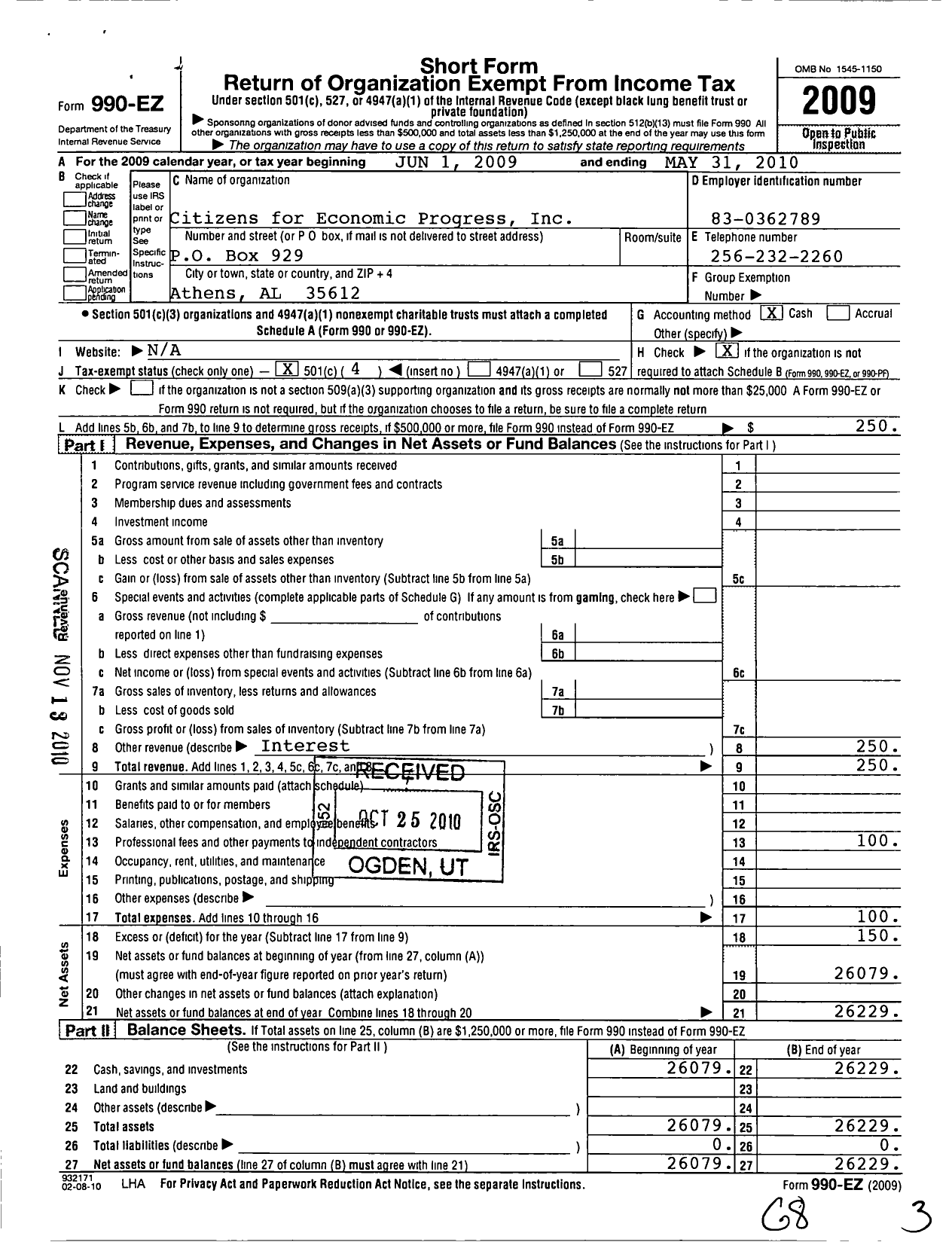 Image of first page of 2009 Form 990EO for Citizens for Economic Progress