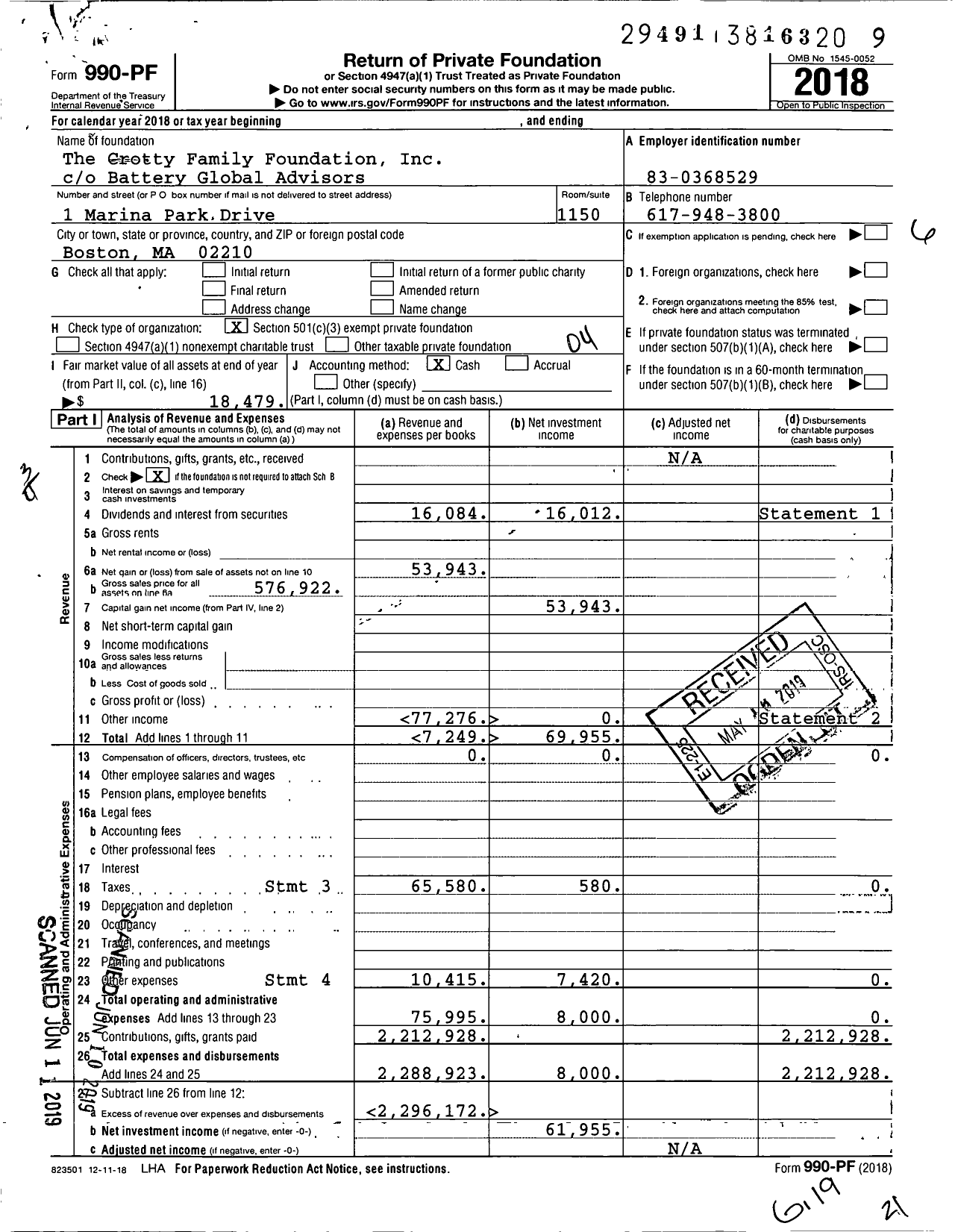Image of first page of 2018 Form 990PF for The Crotty Family Foundation