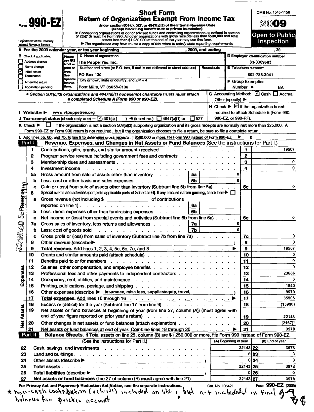 Image of first page of 2009 Form 990EO for PuppeTree