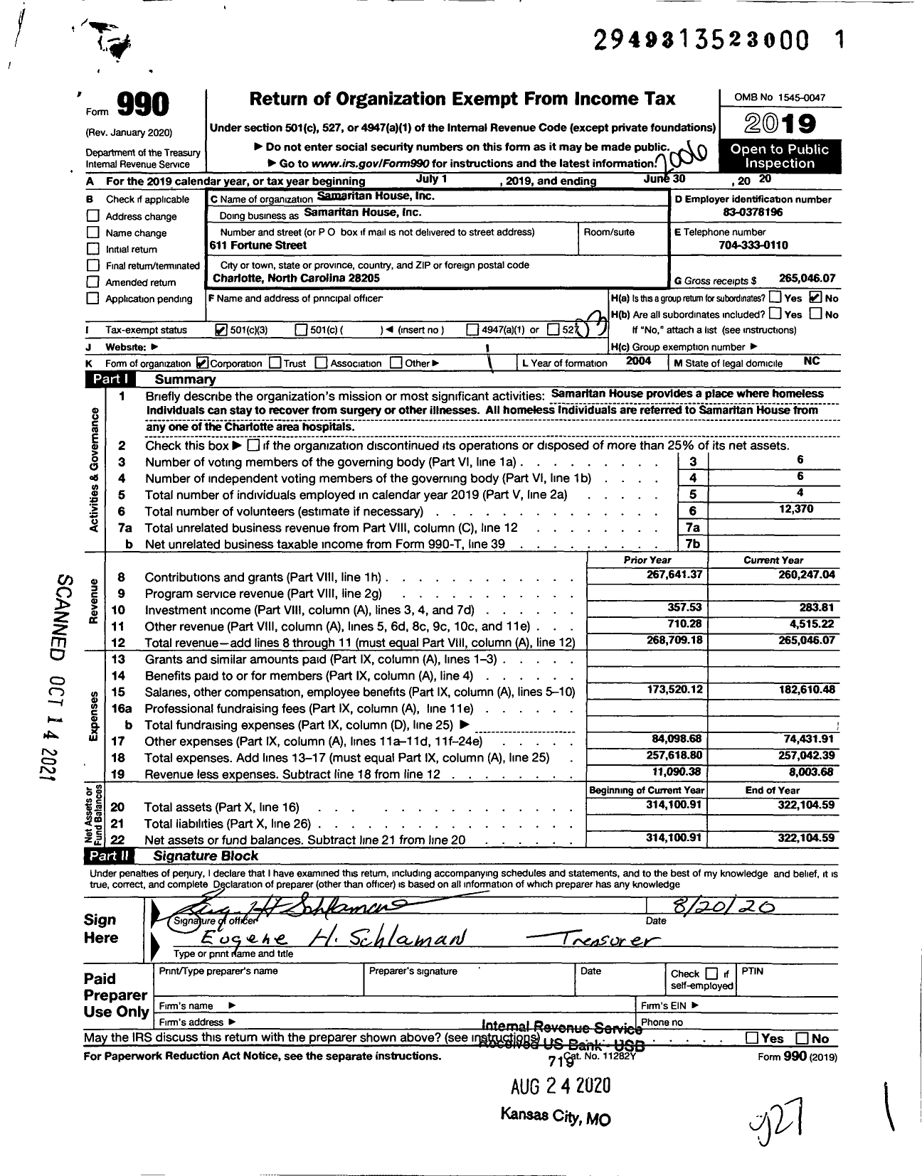 Image of first page of 2019 Form 990 for Samaritan House