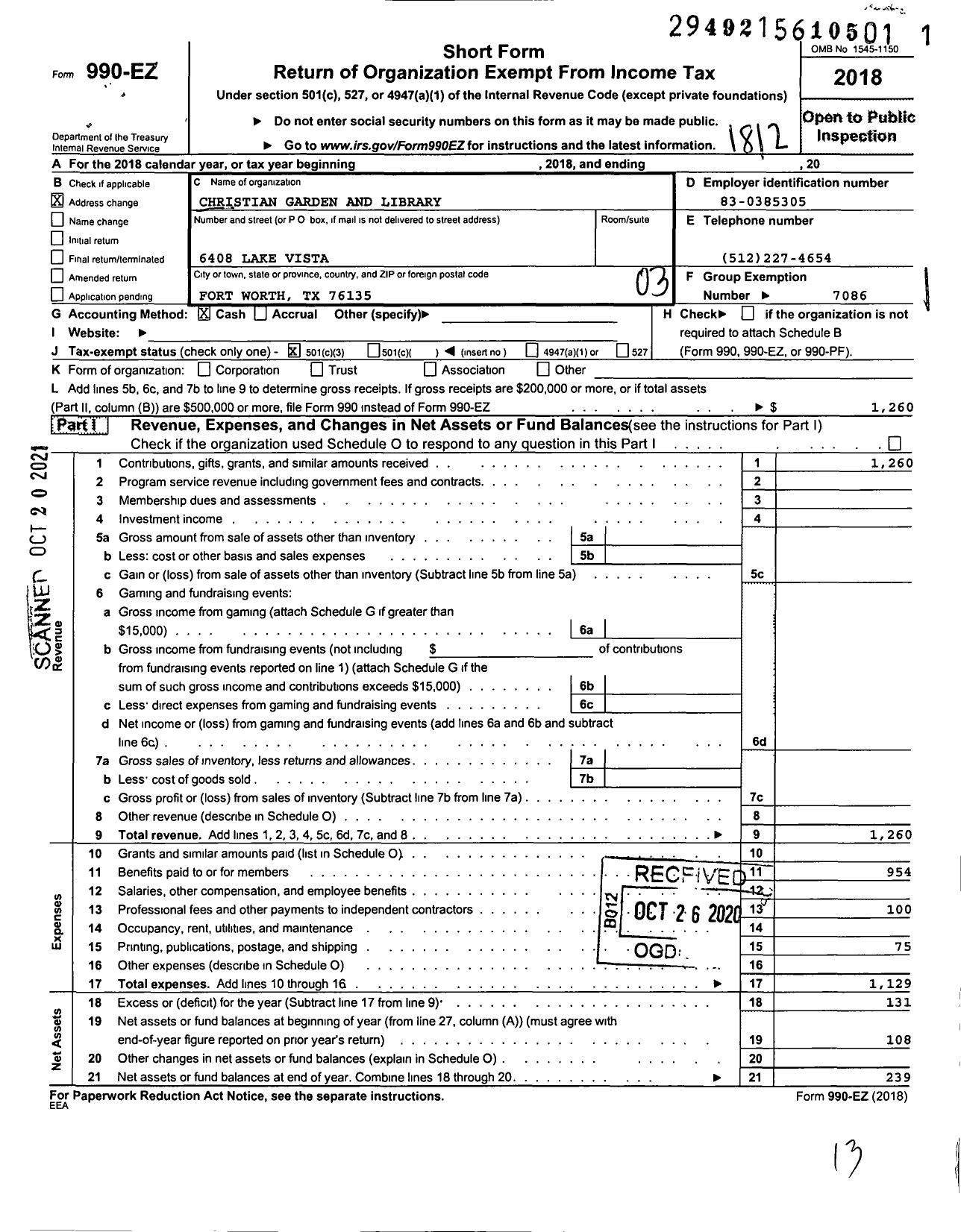 Image of first page of 2018 Form 990EZ for Buster Keaton Ministries