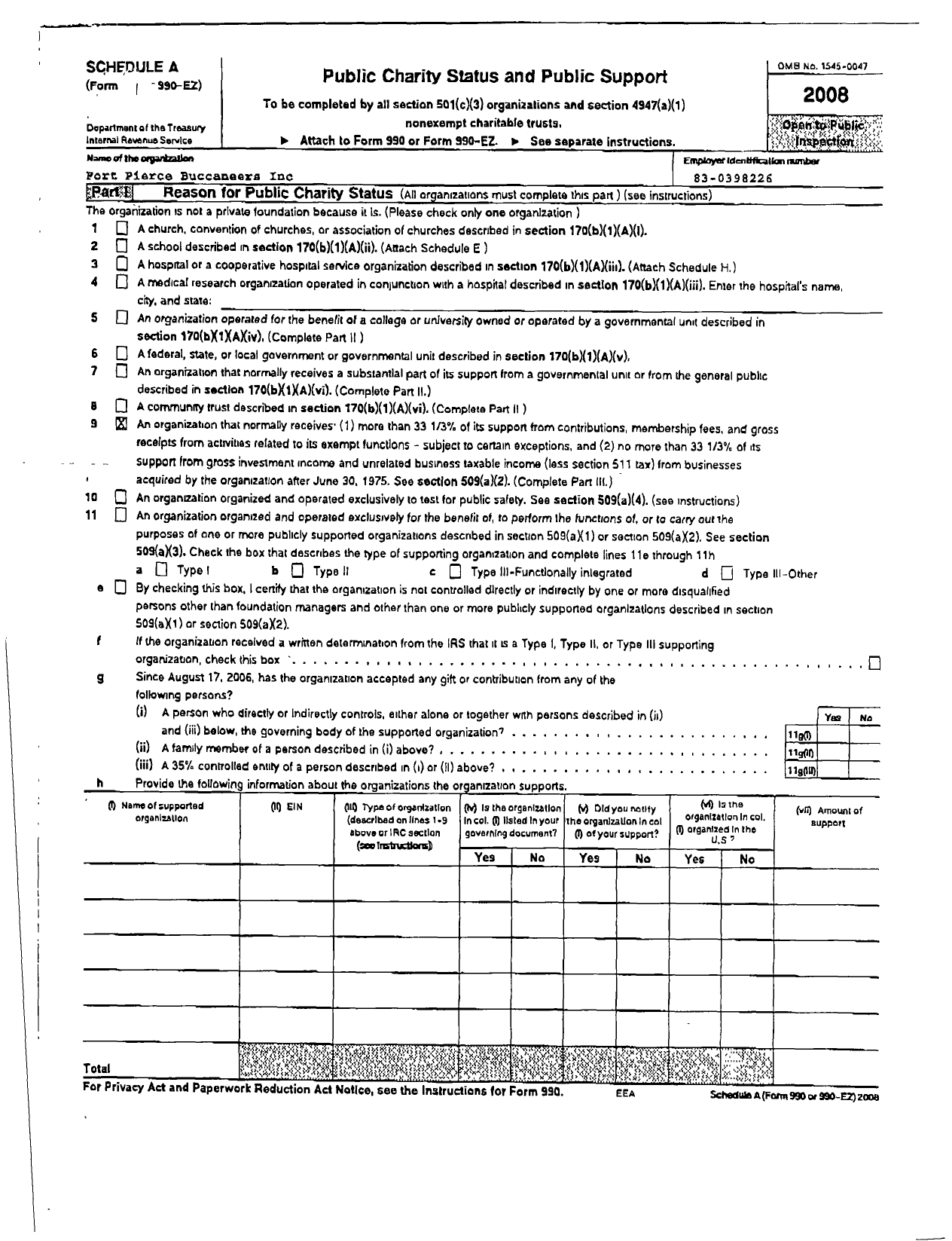 Image of first page of 2008 Form 990ER for Fort Pierce Buccaneers