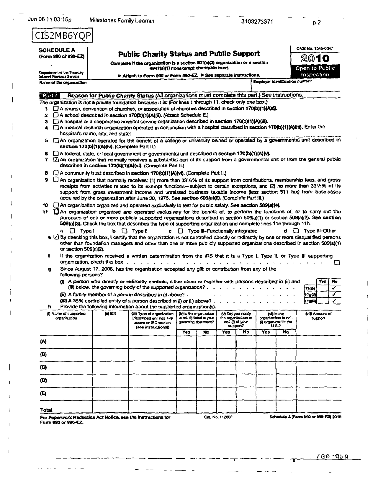 Image of first page of 2008 Form 990R for Milestones Family Learning Center