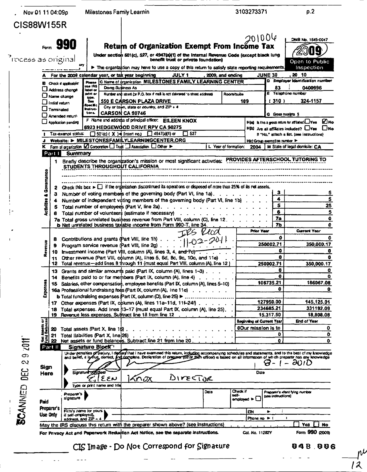 Image of first page of 2009 Form 990O for Milestones Family Learning Center