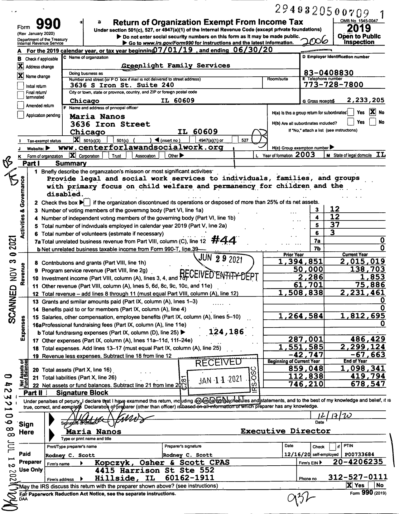 Image of first page of 2019 Form 990 for Greenlight Family Services (CLSW)