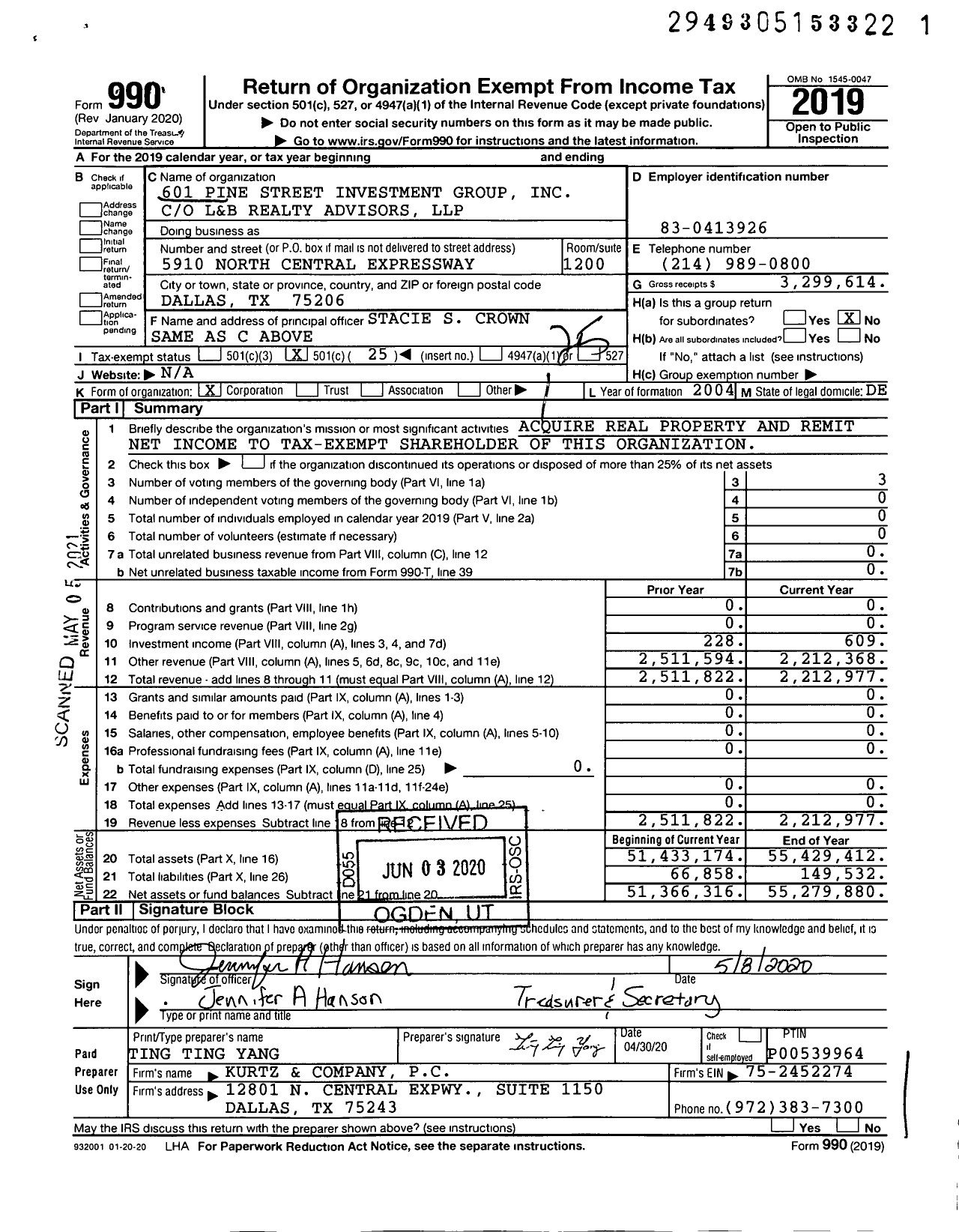 Image of first page of 2019 Form 990O for 601 Pine Street Investment Group