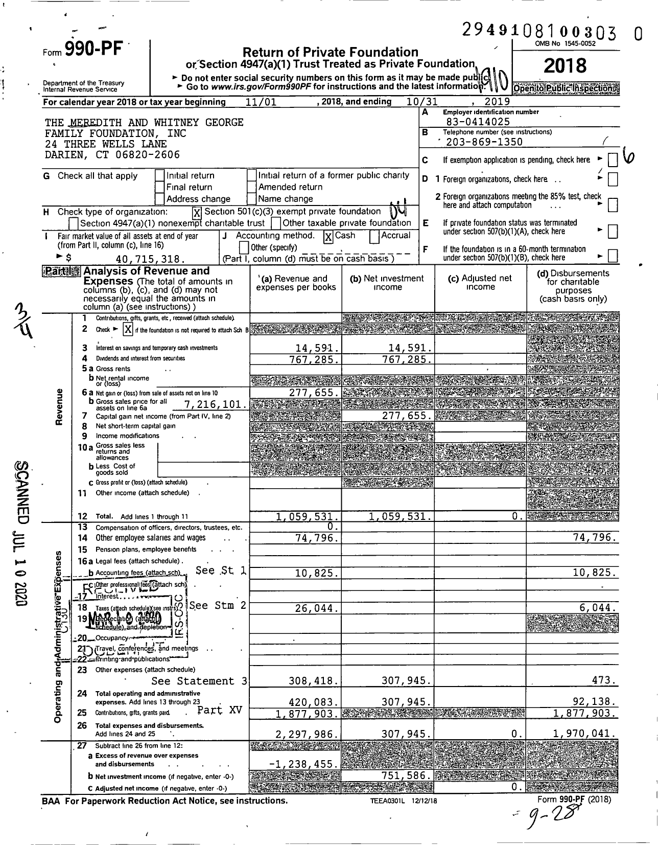 Image of first page of 2018 Form 990PR for Meredith and Whitney George Family Foundation