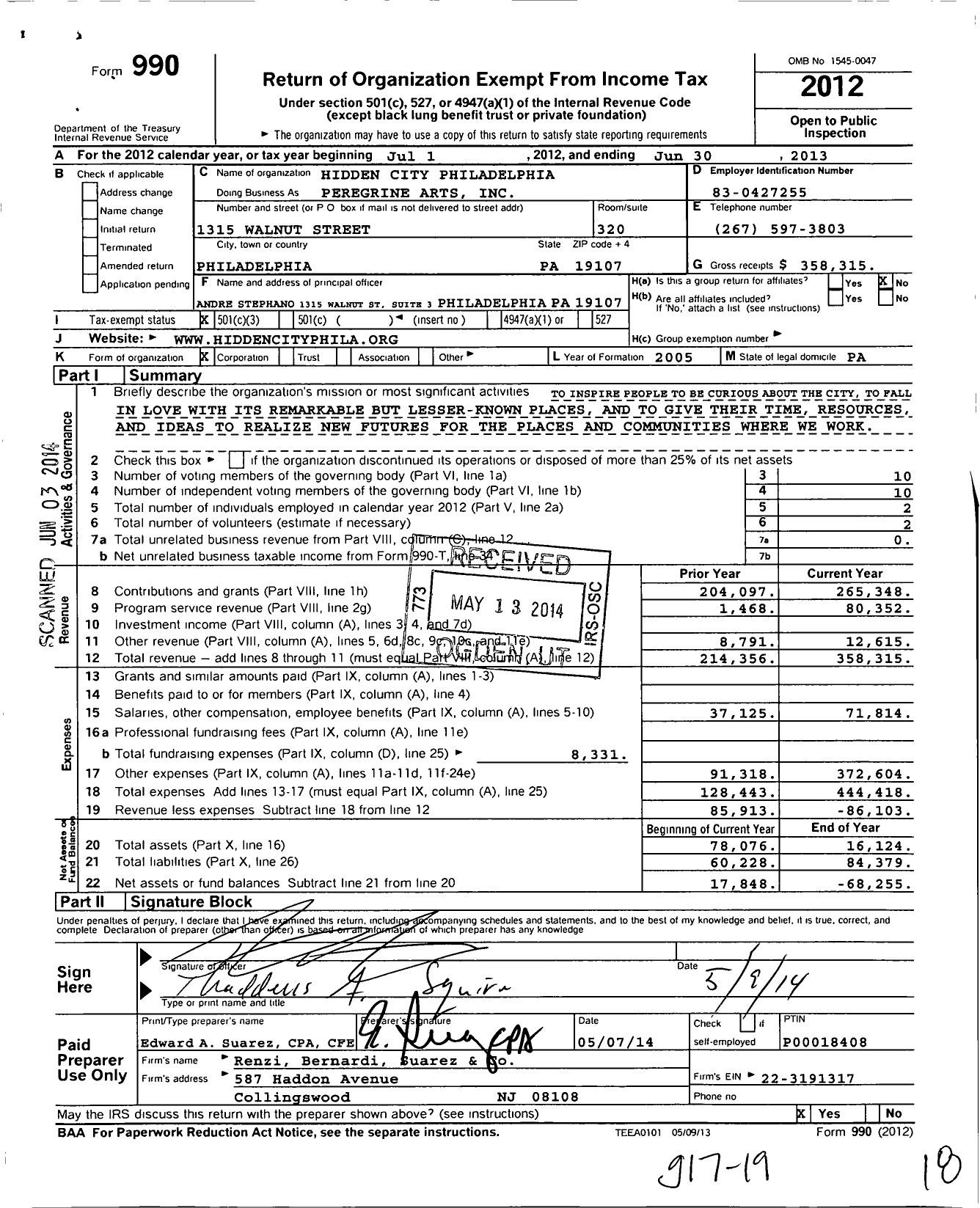 Image of first page of 2012 Form 990 for Hidden City Philadelphia