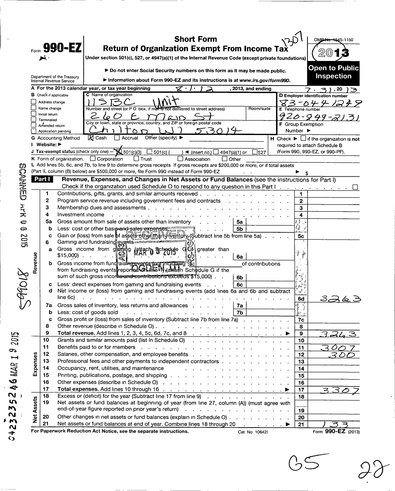 Image of first page of 2012 Form 990EZ for United States Bowling Congress - 80225 Chilton Usbc