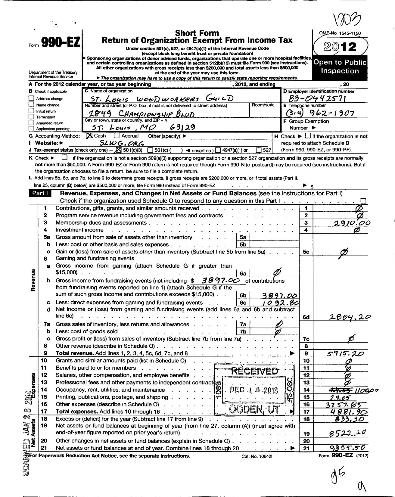 Image of first page of 2011 Form 990EZ for The St Louis Woodworkers Guild