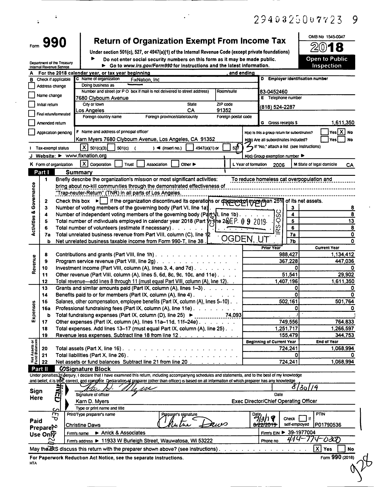 Image of first page of 2018 Form 990 for FixNation