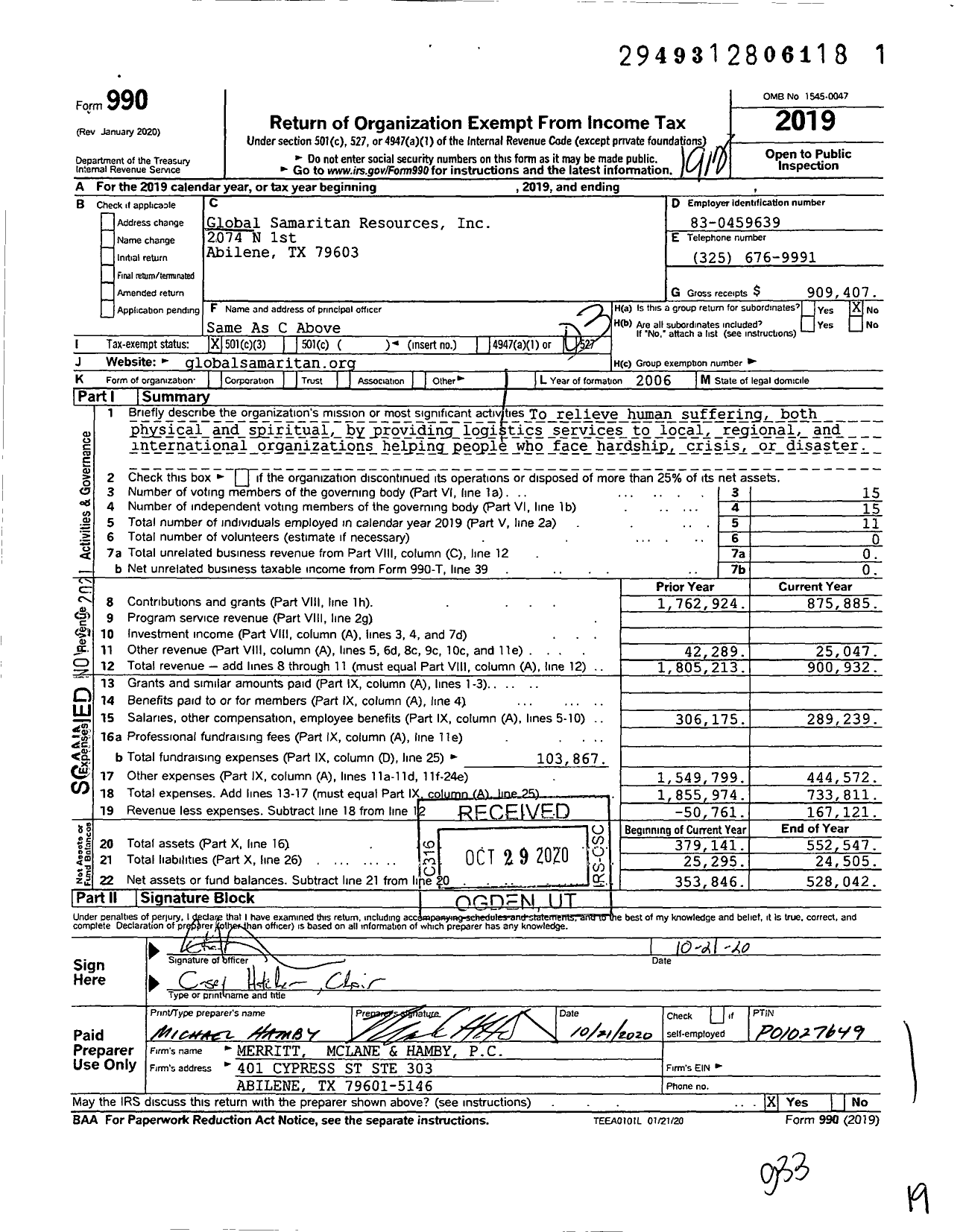 Image of first page of 2019 Form 990 for Global Samaritan Resources