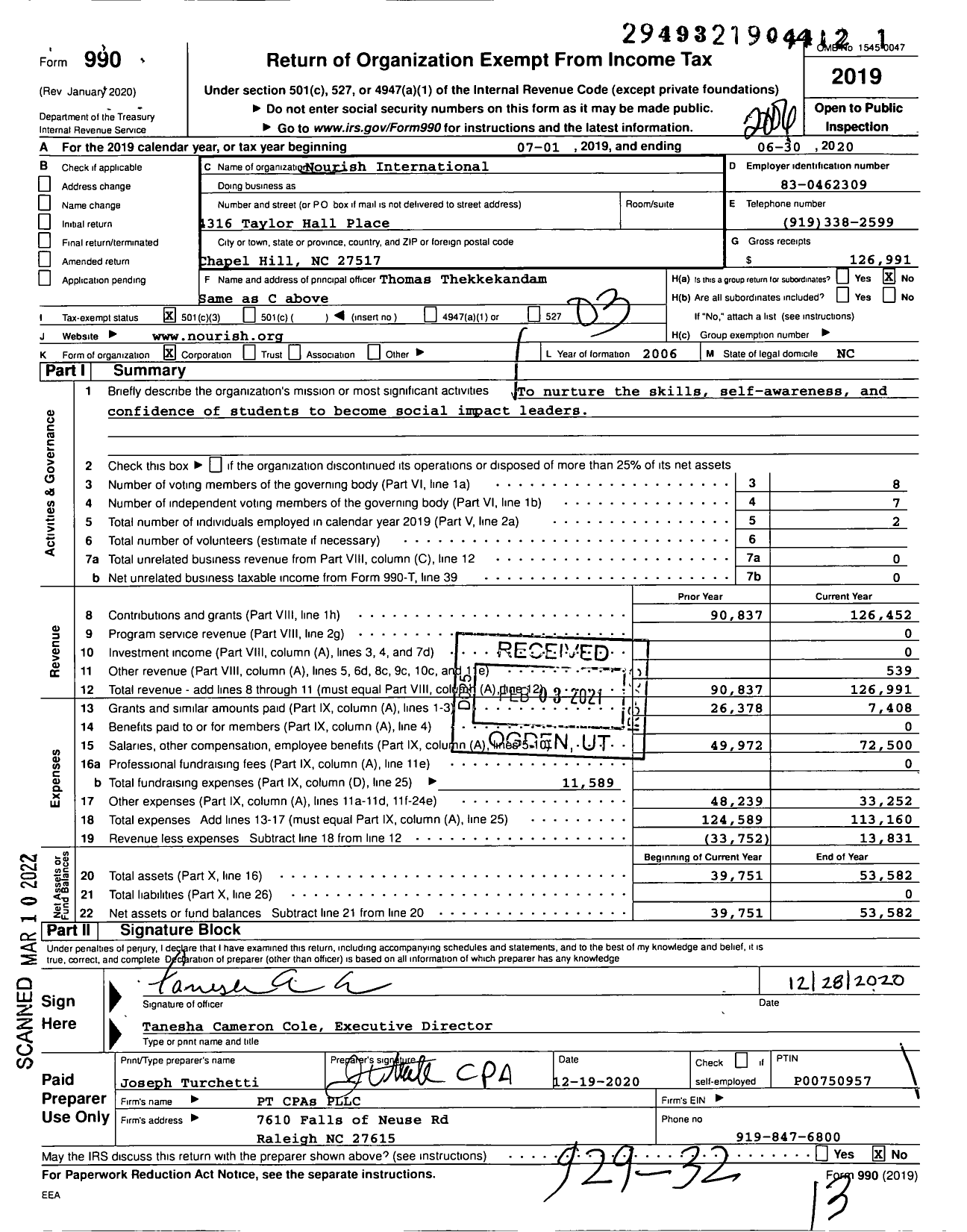 Image of first page of 2019 Form 990 for Nourish International (NI)