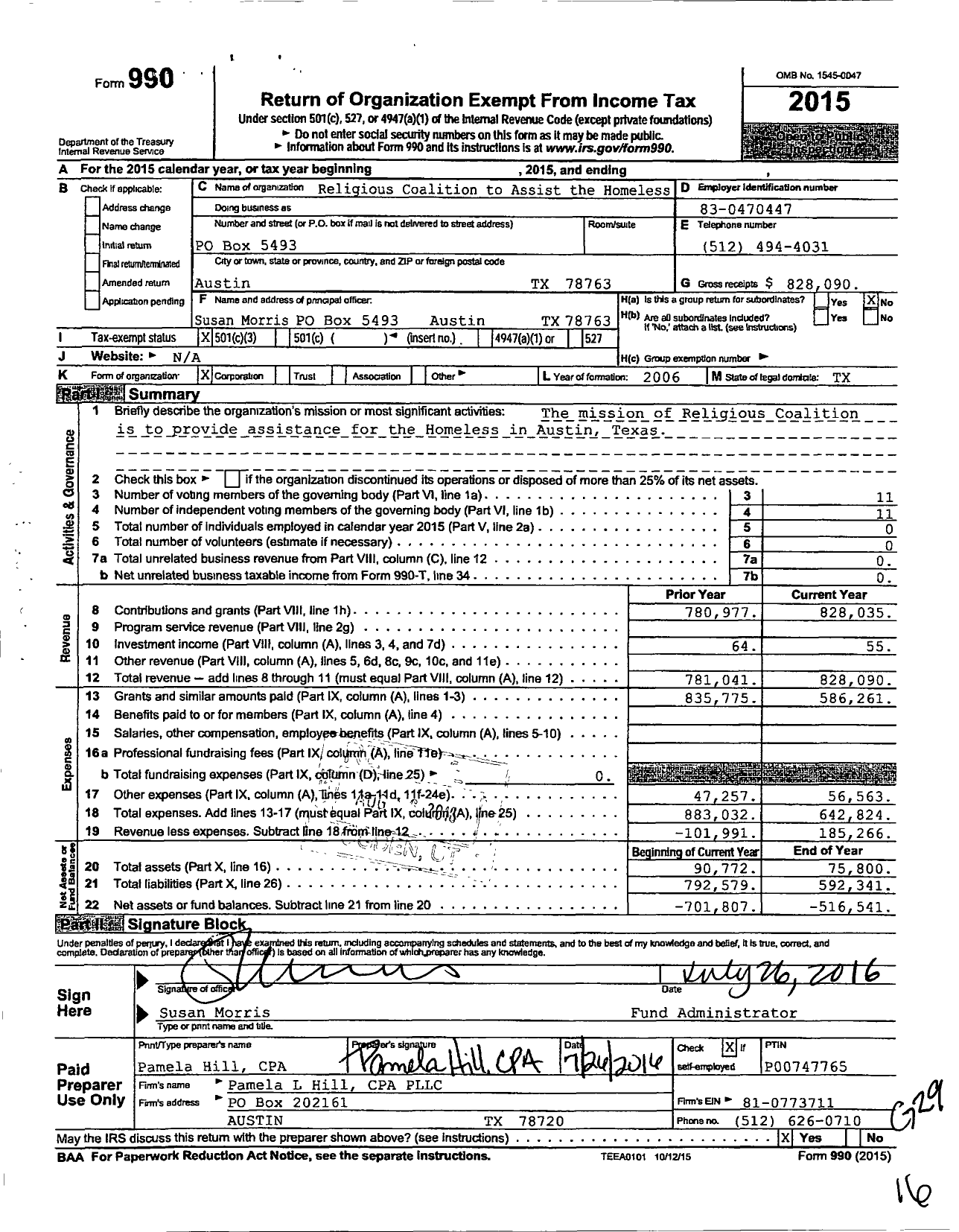 Image of first page of 2015 Form 990 for Religious Coalition to Assist the Homeless (RCAH)