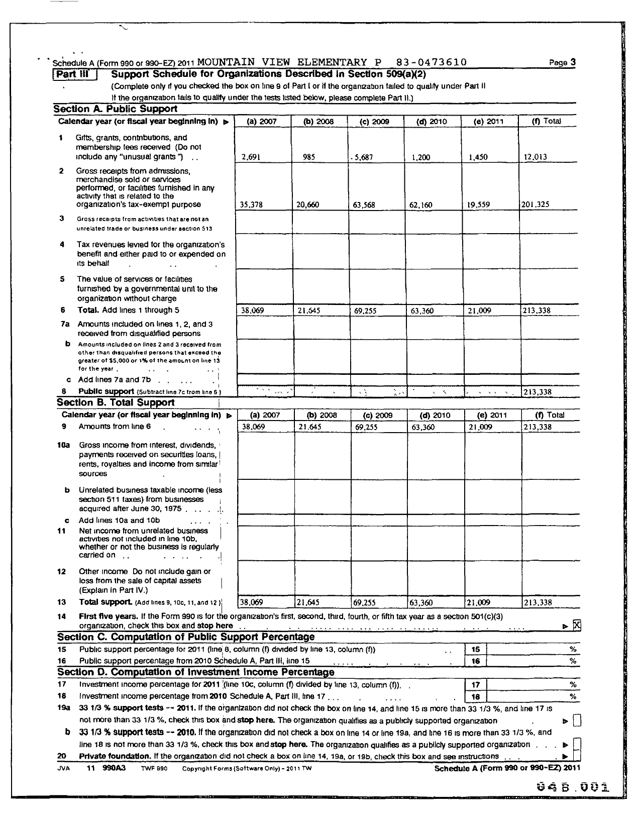 Image of first page of 2011 Form 990ER for PTA Oregon Congress / Mountain View Elem PTA