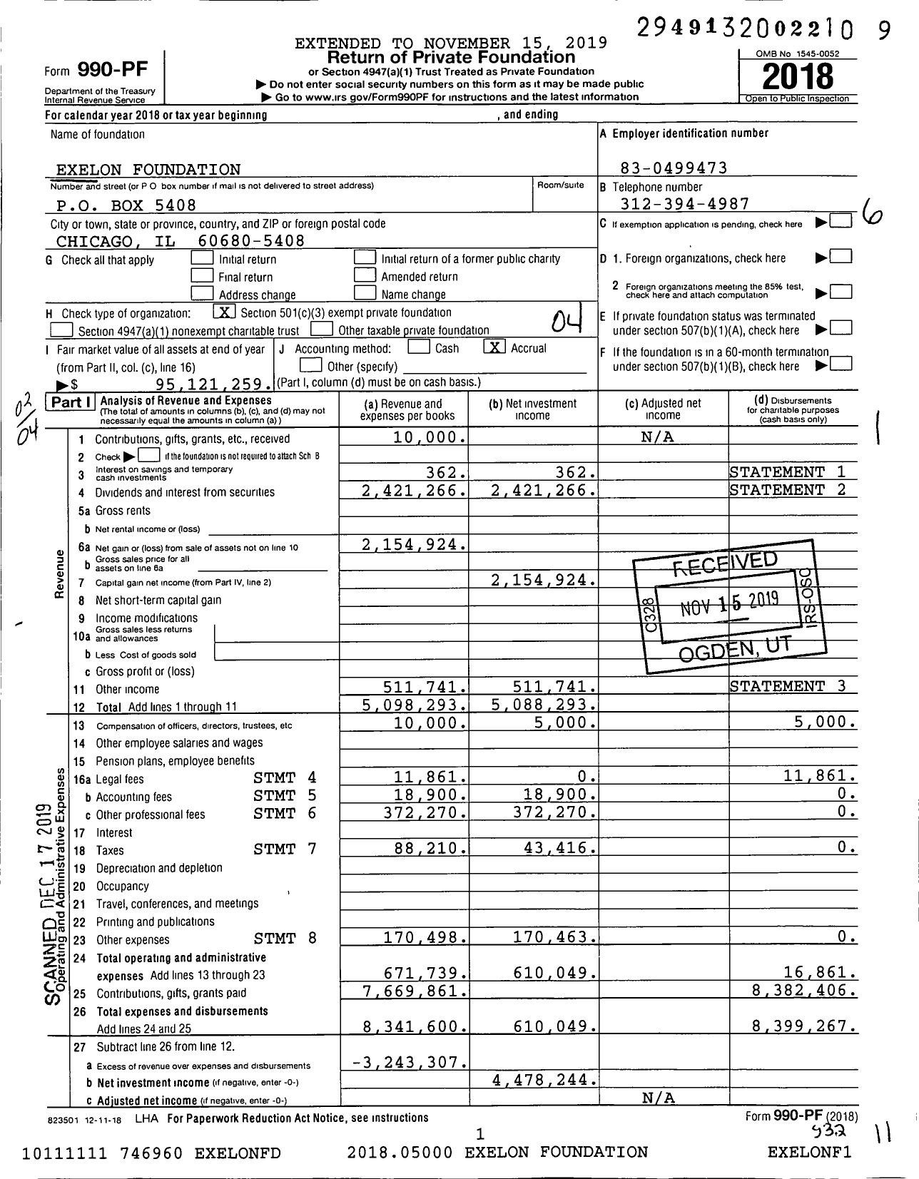 Image of first page of 2018 Form 990PF for Exelon Foundation