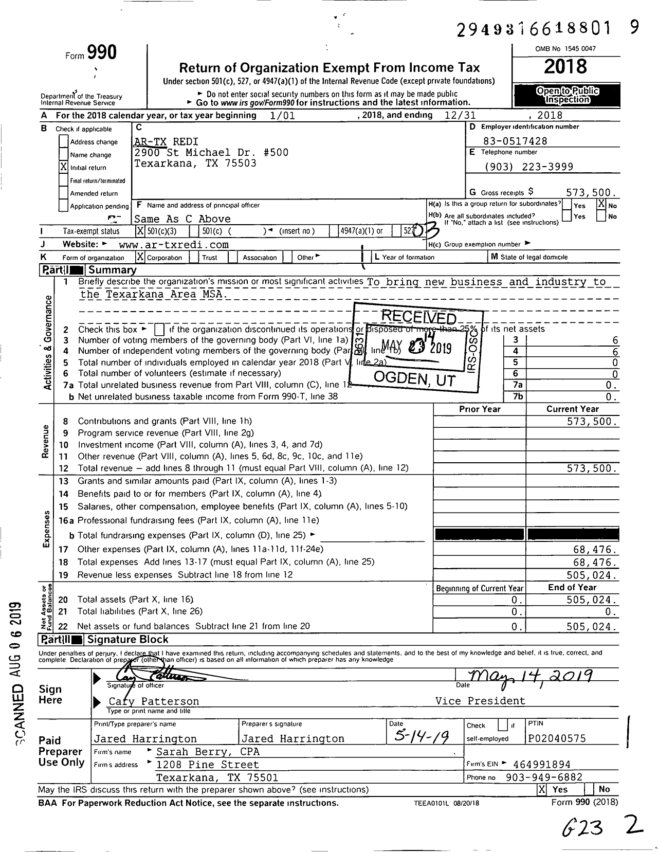 Image of first page of 2018 Form 990 for Ar-Tx Redi