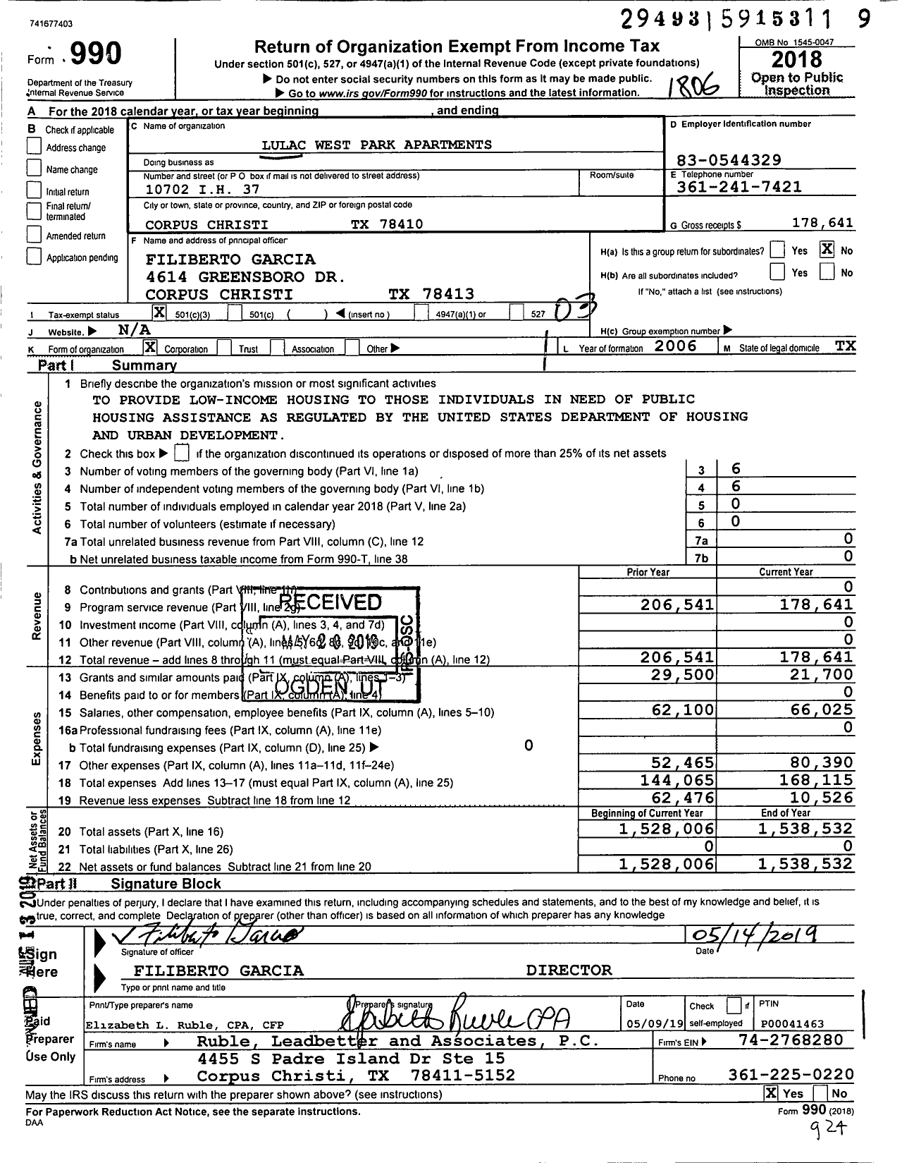 Image of first page of 2017 Form 990 for Lulac West Park Apartments