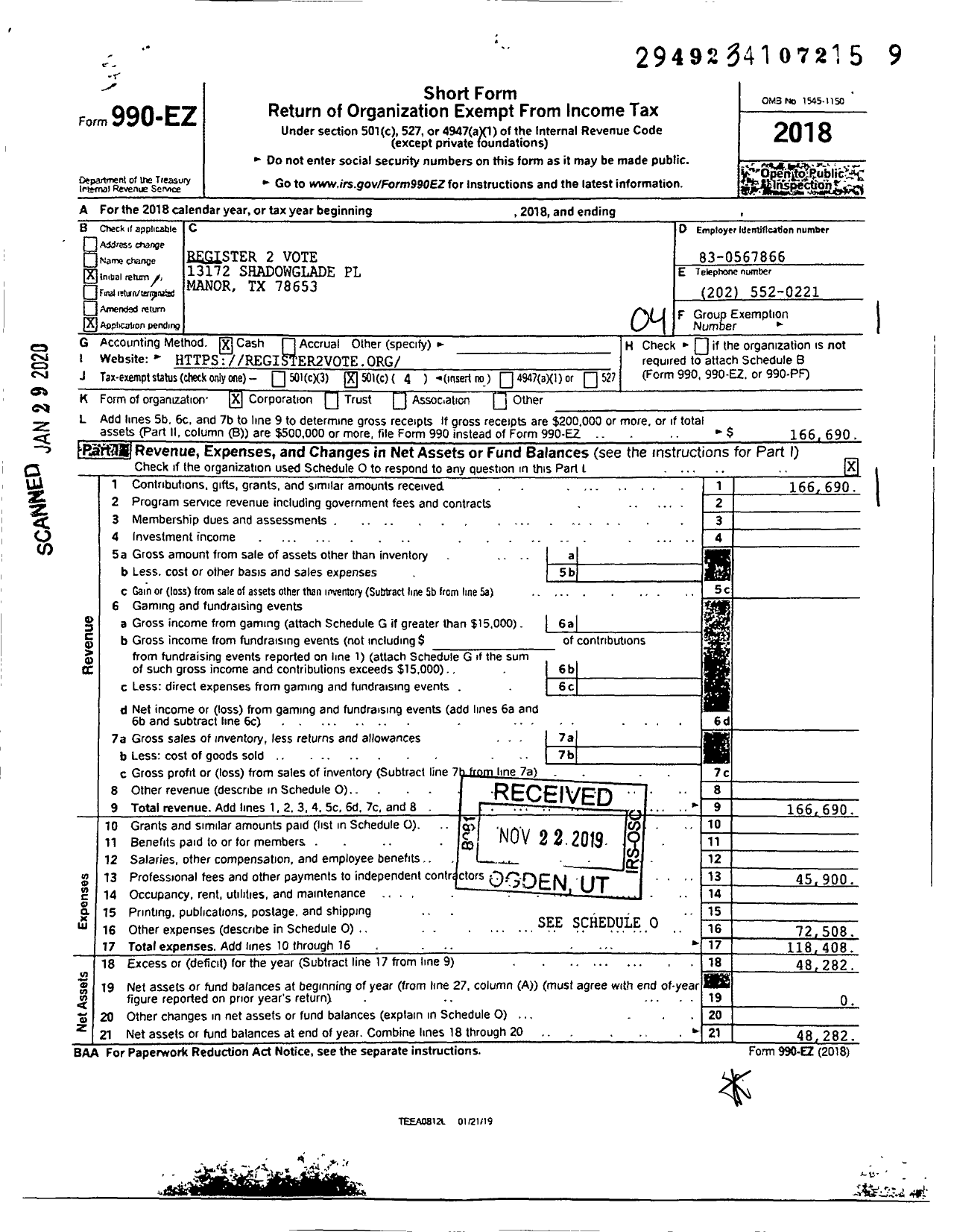 Image of first page of 2018 Form 990EO for Ground Game Texas