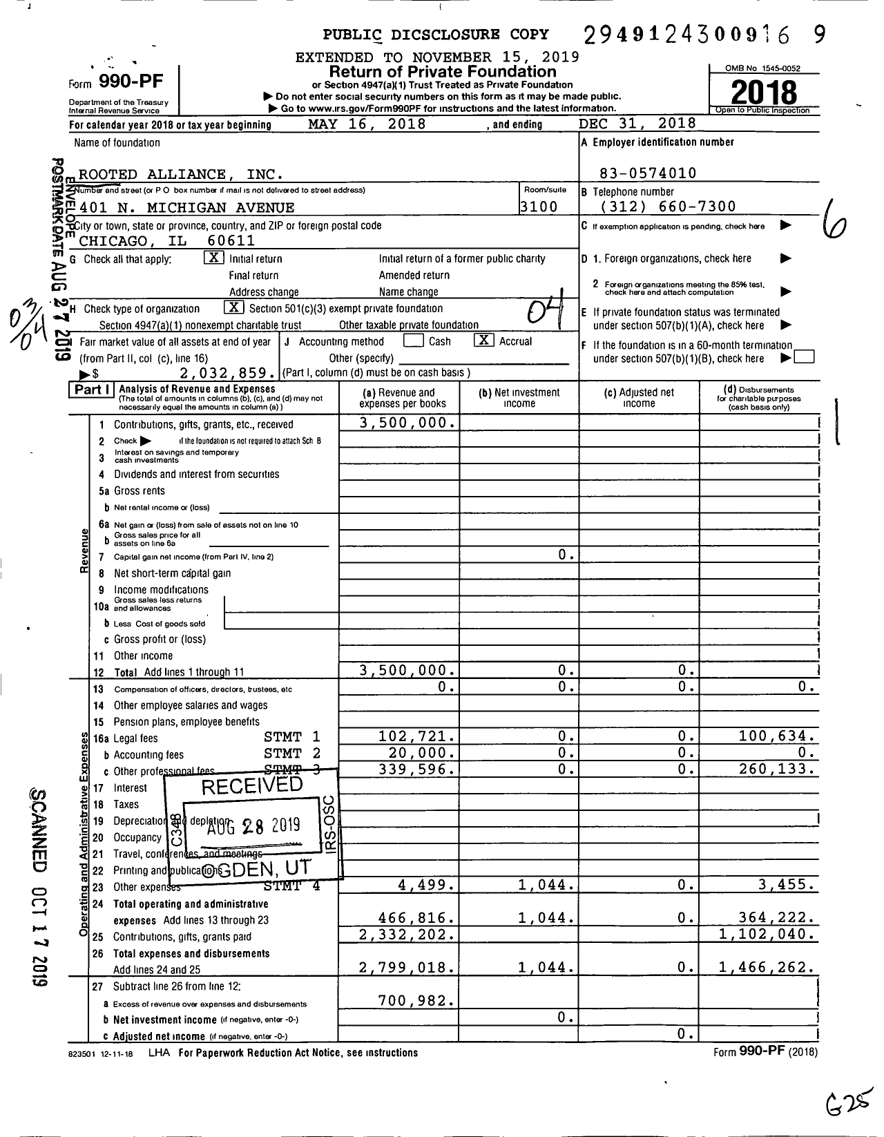 Image of first page of 2018 Form 990PF for Rooted Alliance