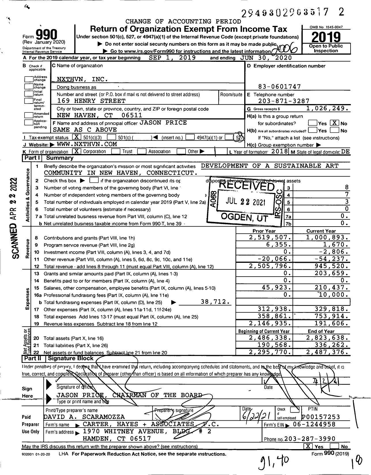Image of first page of 2019 Form 990 for NXTHVN