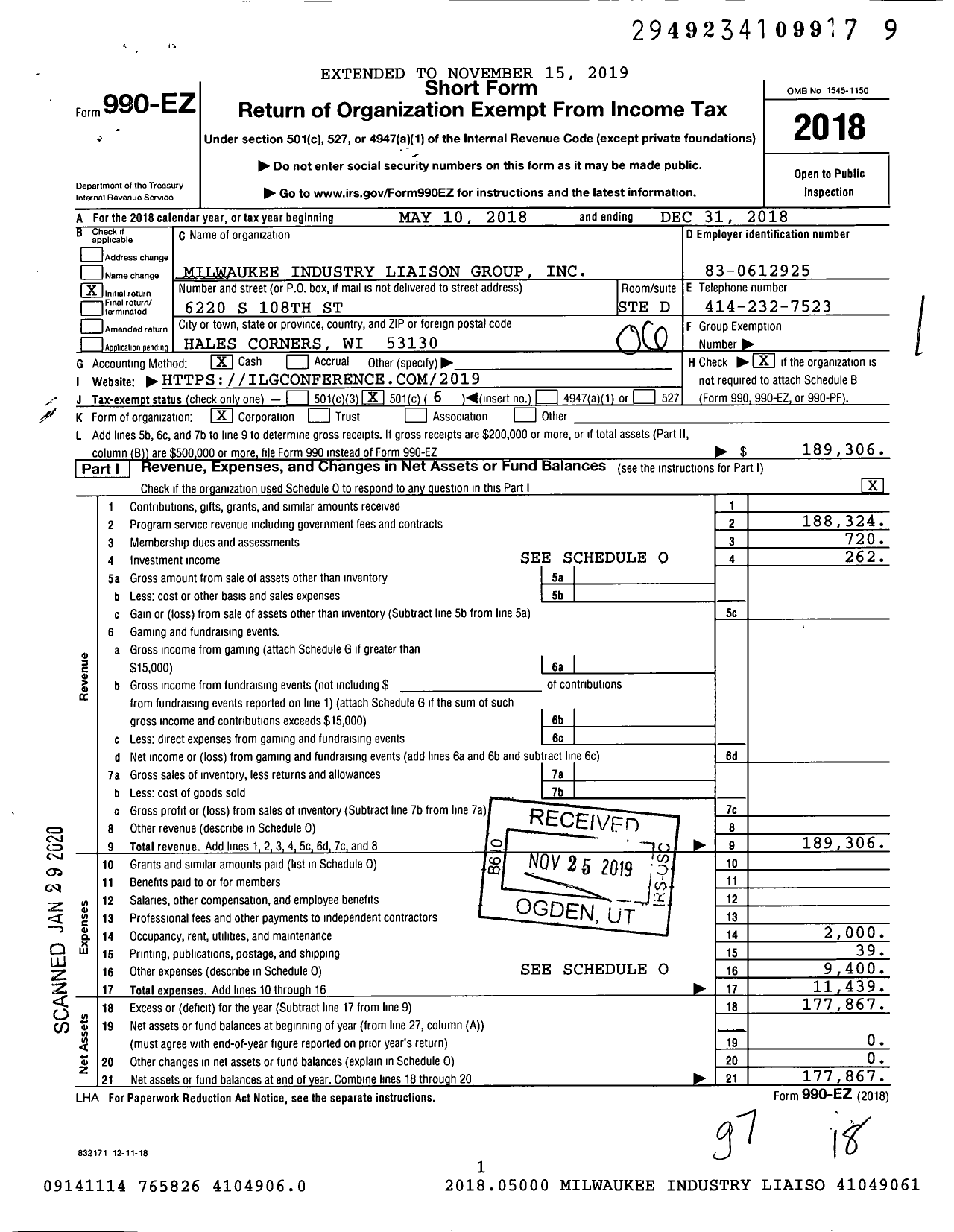 Image of first page of 2018 Form 990EO for Milwaukee Industry Liaison Group