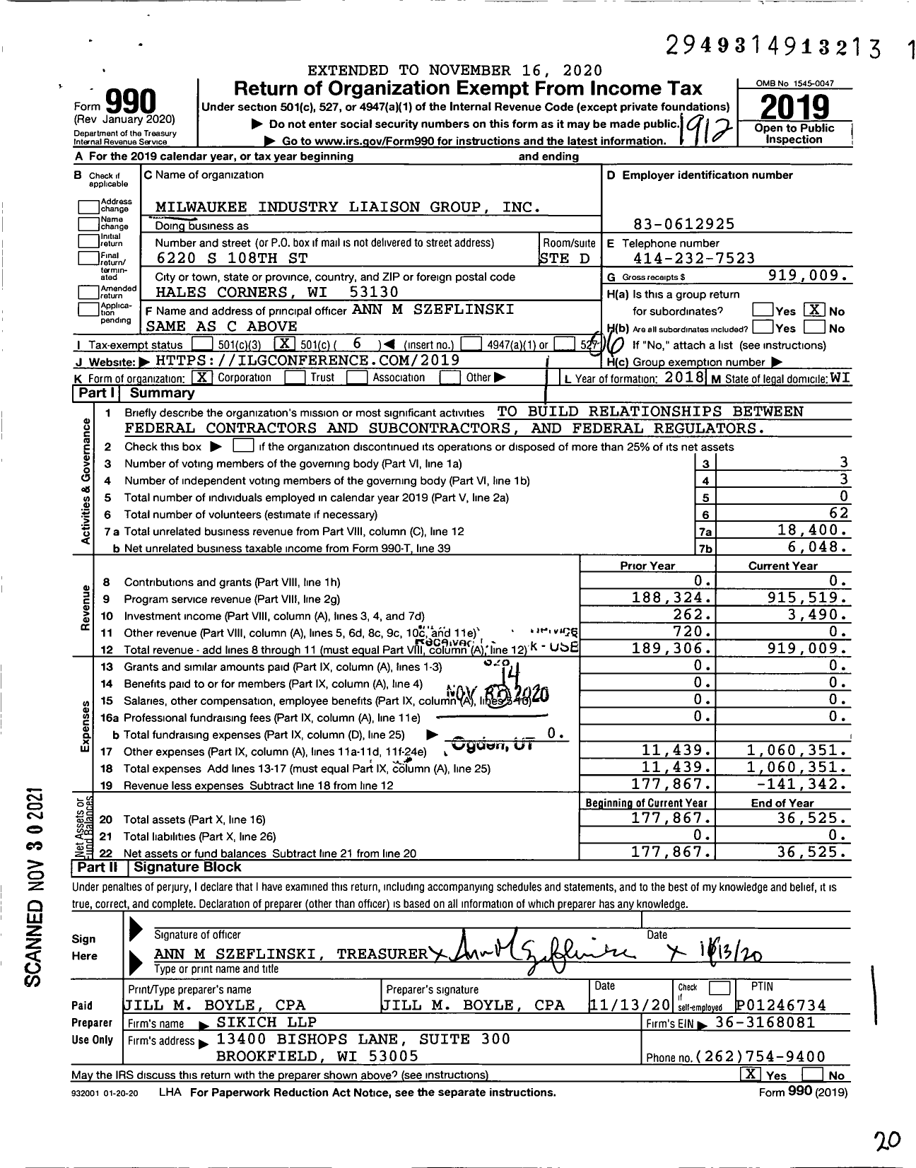 Image of first page of 2019 Form 990O for Milwaukee Industry Liaison Group