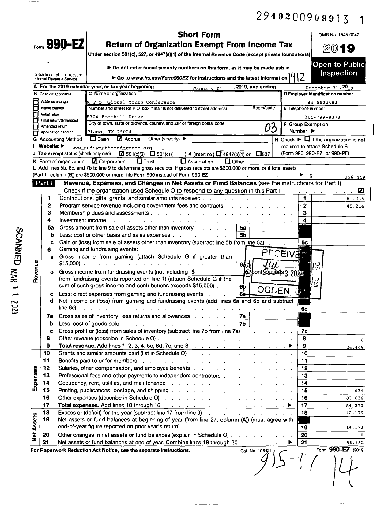 Image of first page of 2019 Form 990EZ for MTO Global Youth Conference