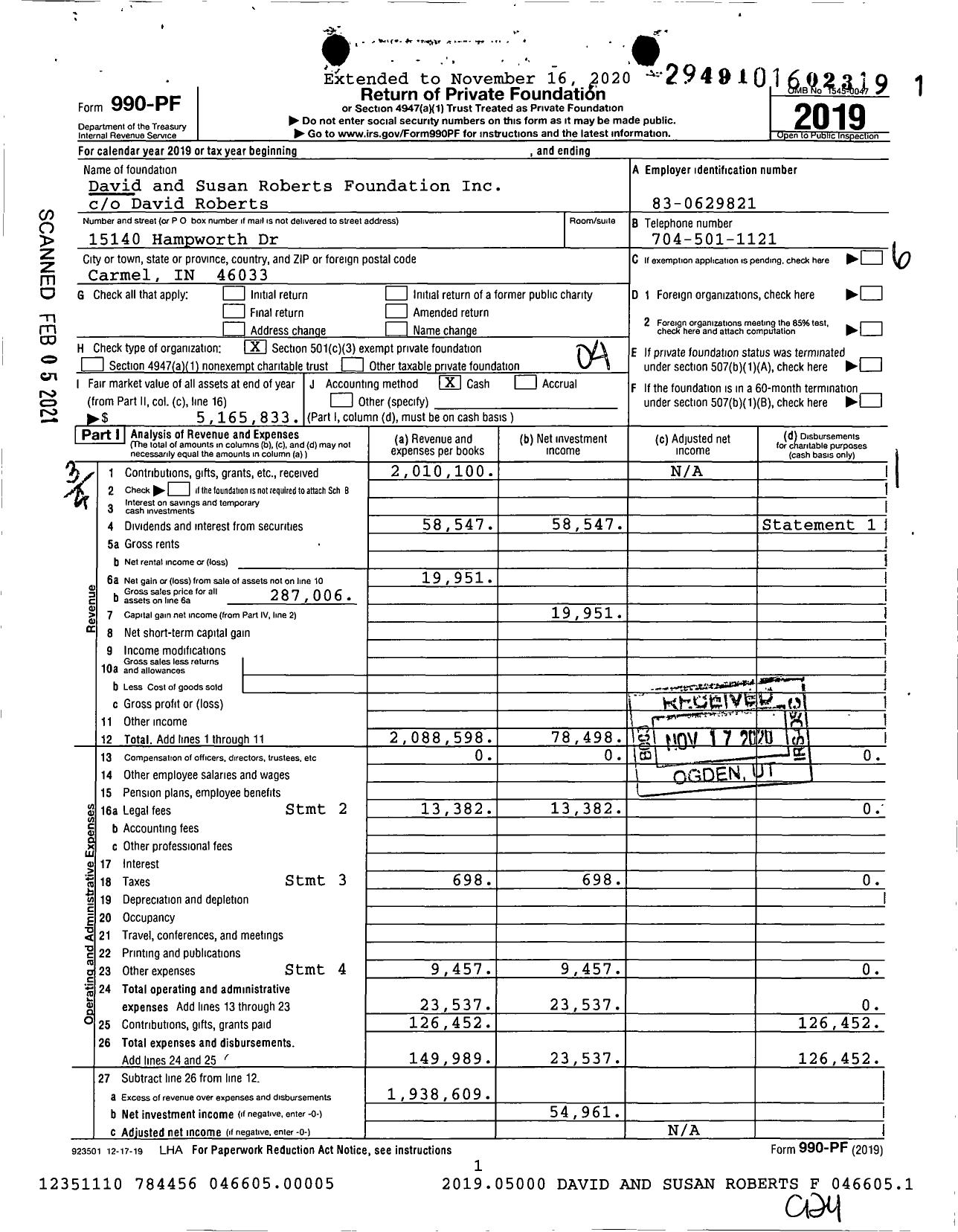 Image of first page of 2019 Form 990PF for DSJK Roberts Foundation