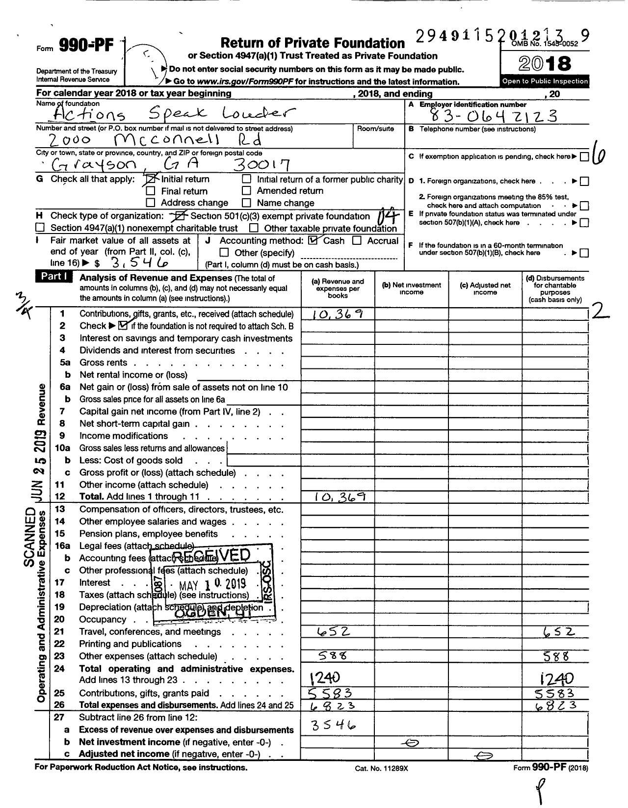 Image of first page of 2018 Form 990PF for Actions Speak Louder