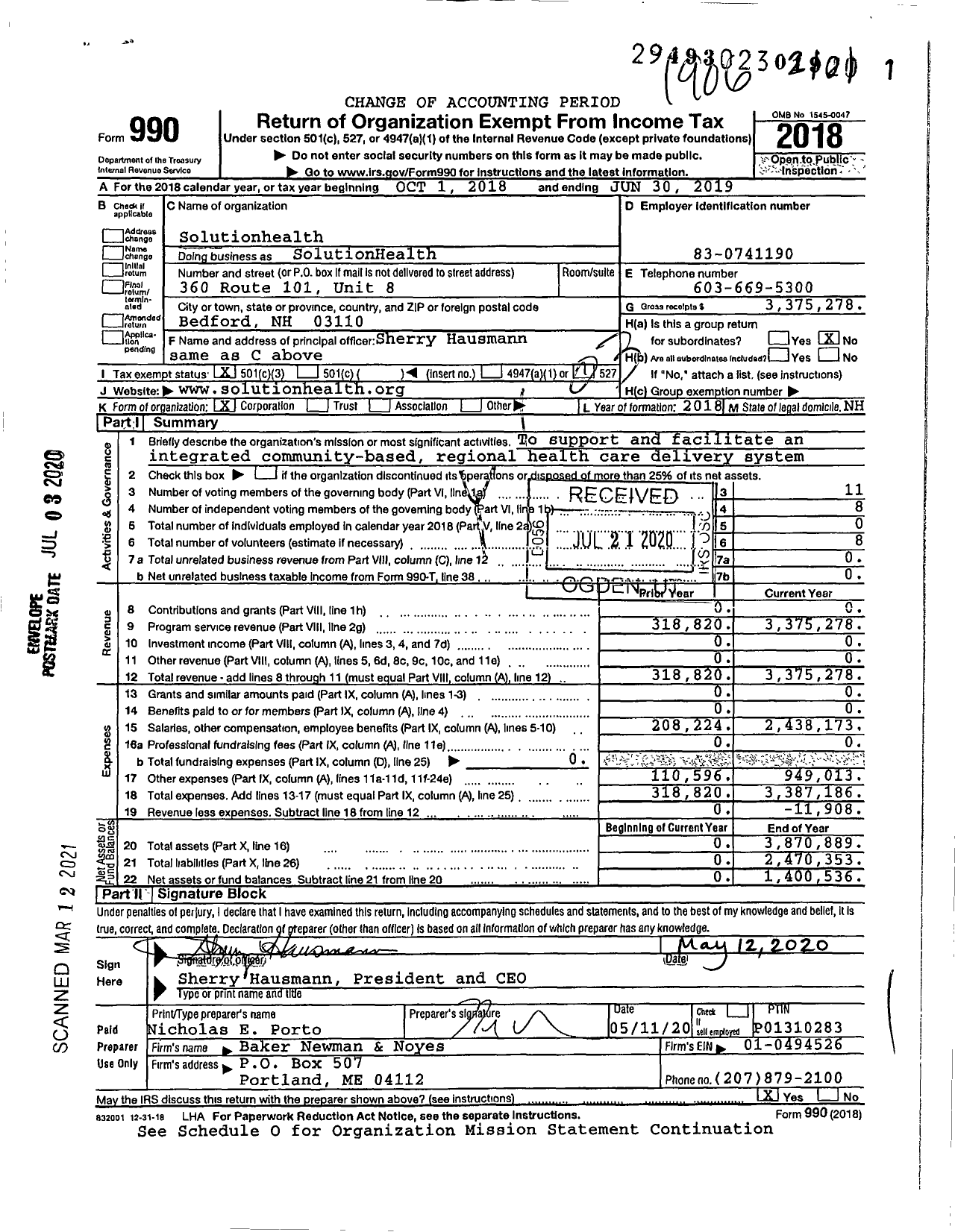 Image of first page of 2018 Form 990 for SolutionHealth