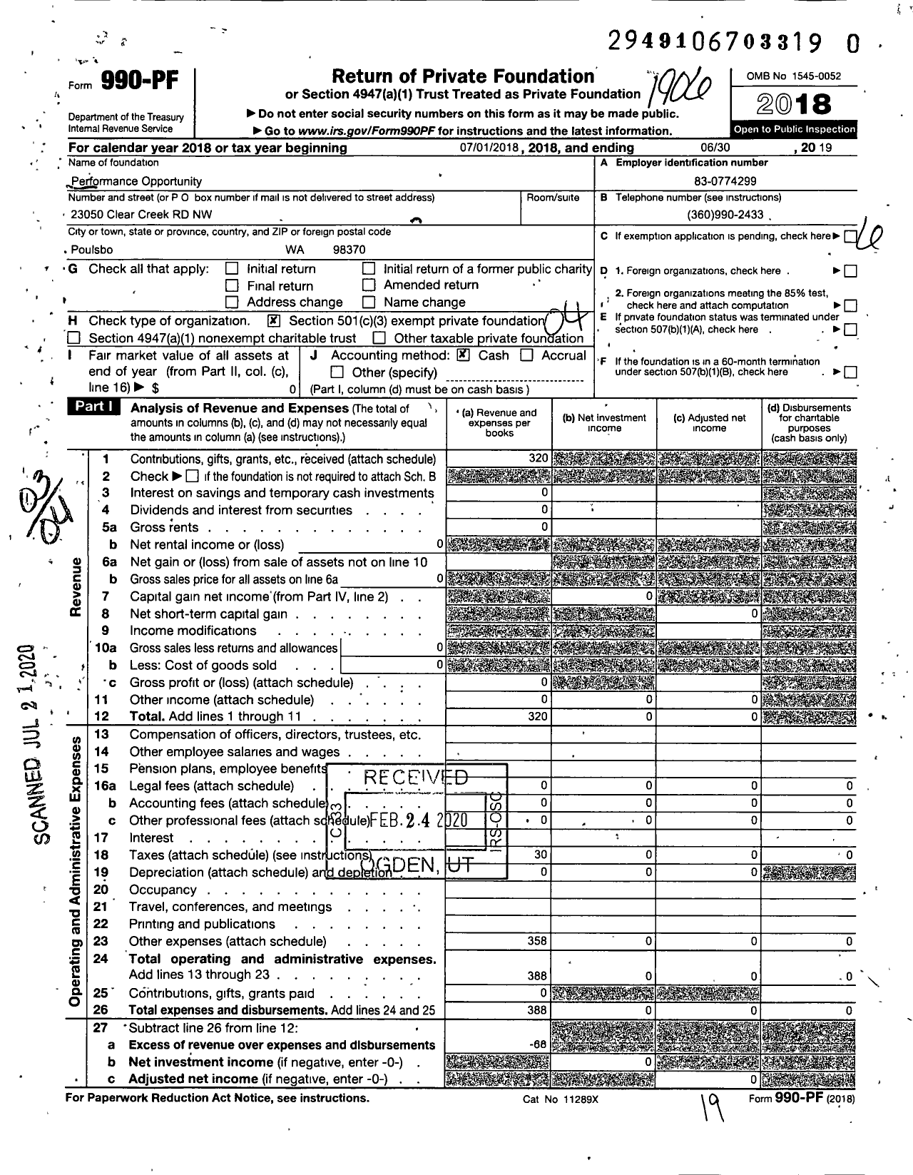 Image of first page of 2018 Form 990PR for Performance Opportunity