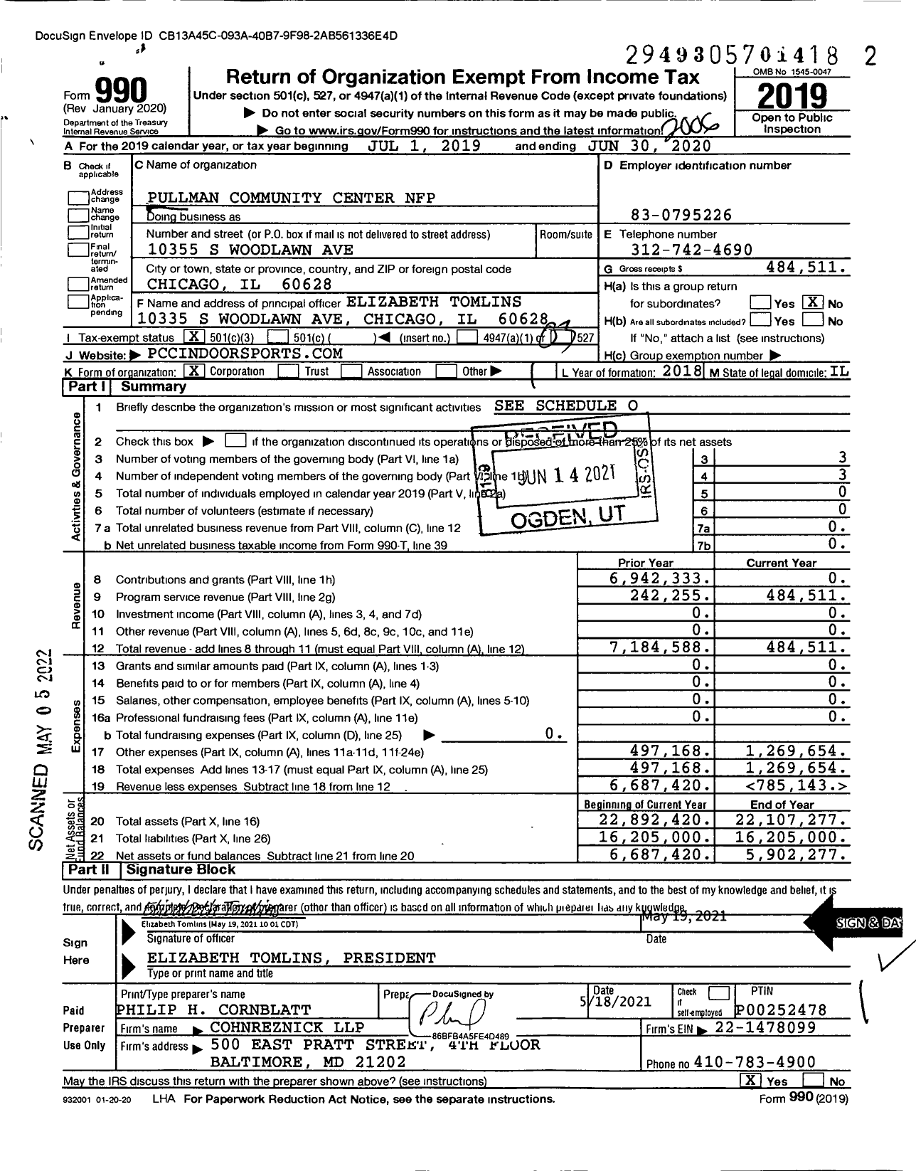 Image of first page of 2019 Form 990 for Pullman Community Center NFP