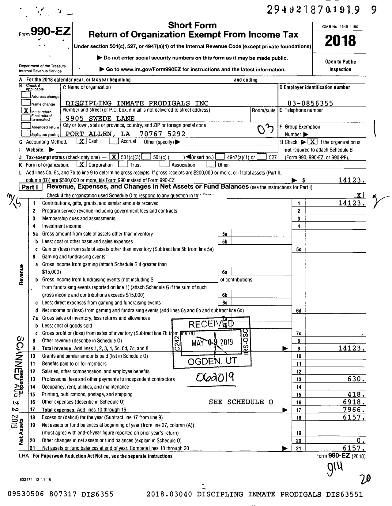 Image of first page of 2018 Form 990EZ for Discipling Inmate Prodigals (DIP)